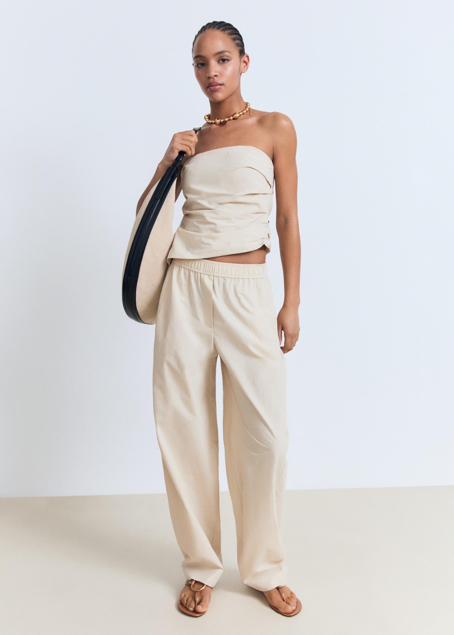 Paper bag cotton pants - Women | MANGO USA Product Image