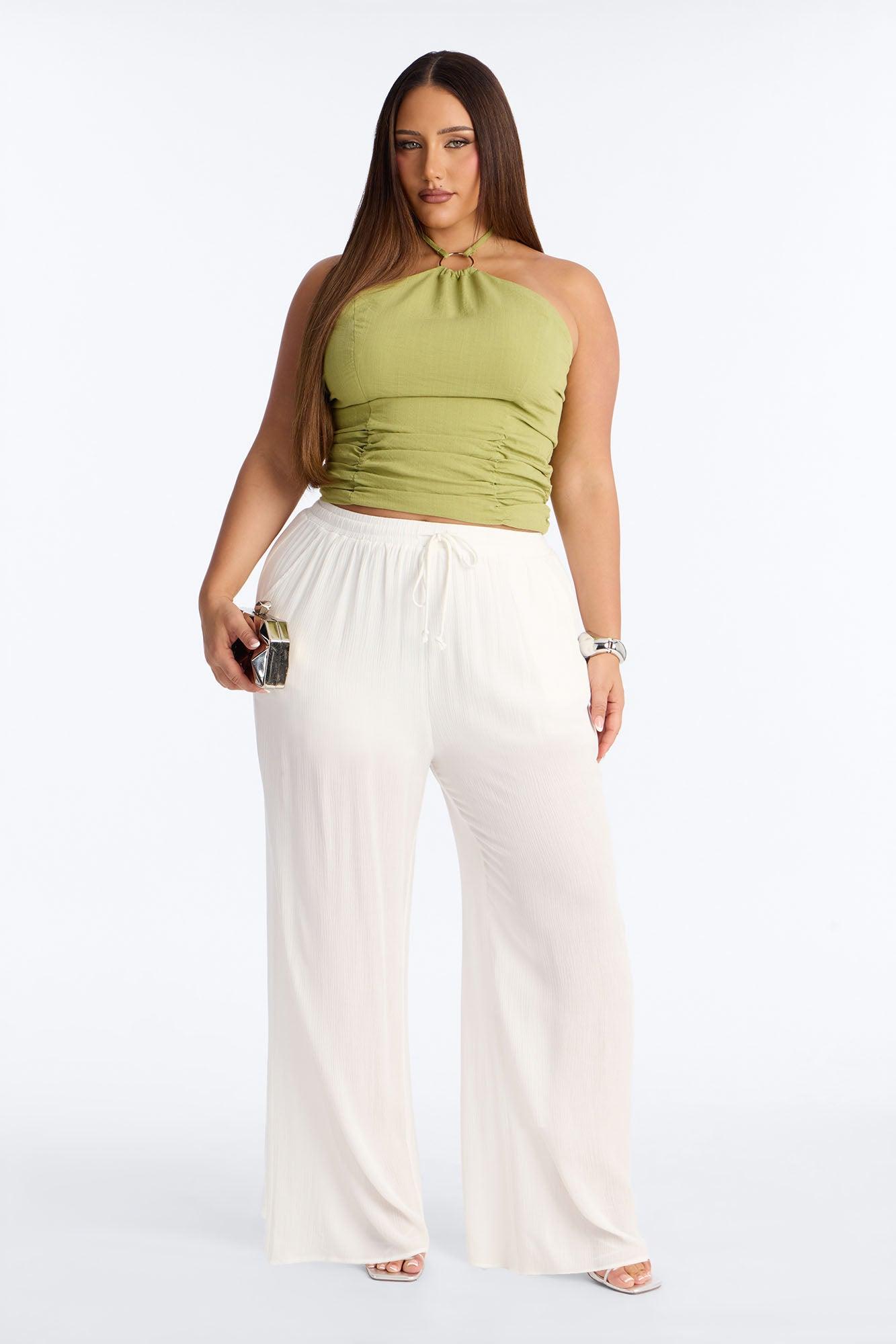 Summer Romance Ruched Halter Top - Sage Female Product Image