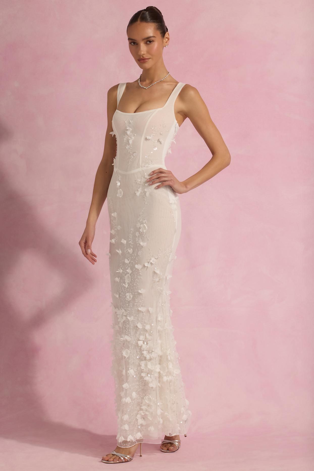Embellished Fishtail Corset Gown in White Product Image
