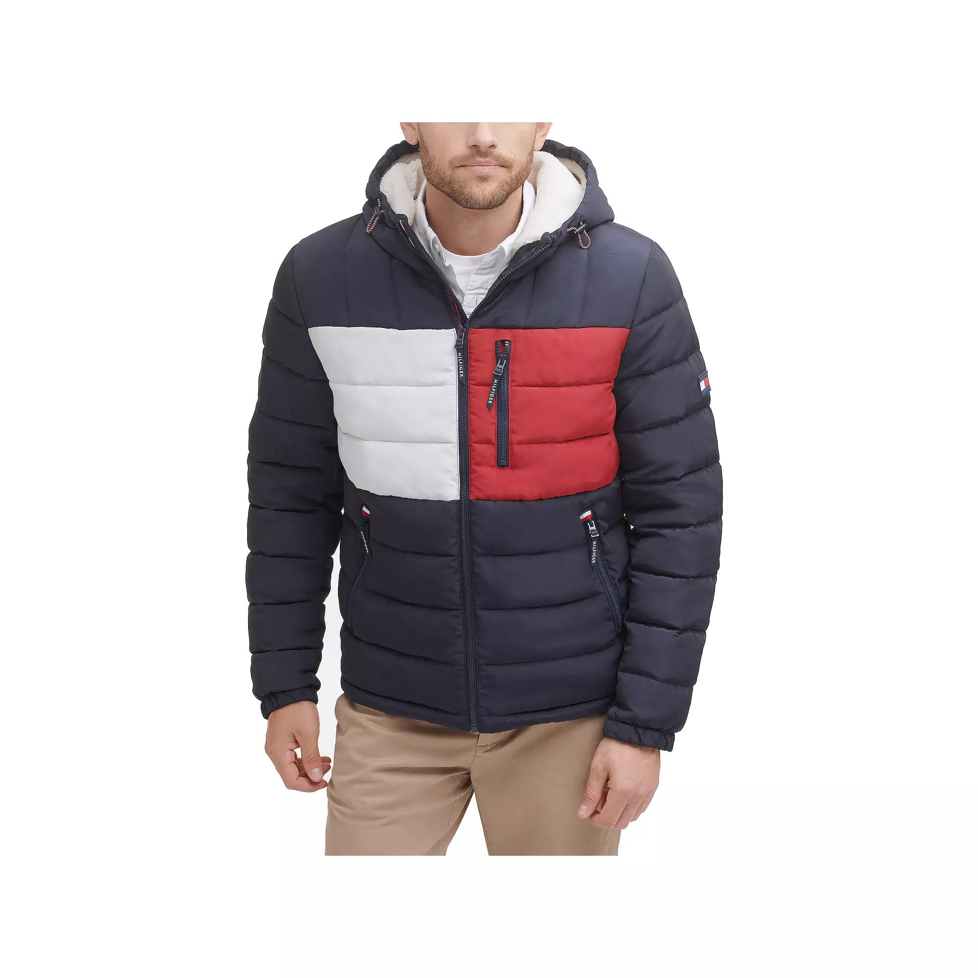Men's Tommy Hilfiger Hooded Puffer Jacket with Sherpa Lined Hood,  Product Image