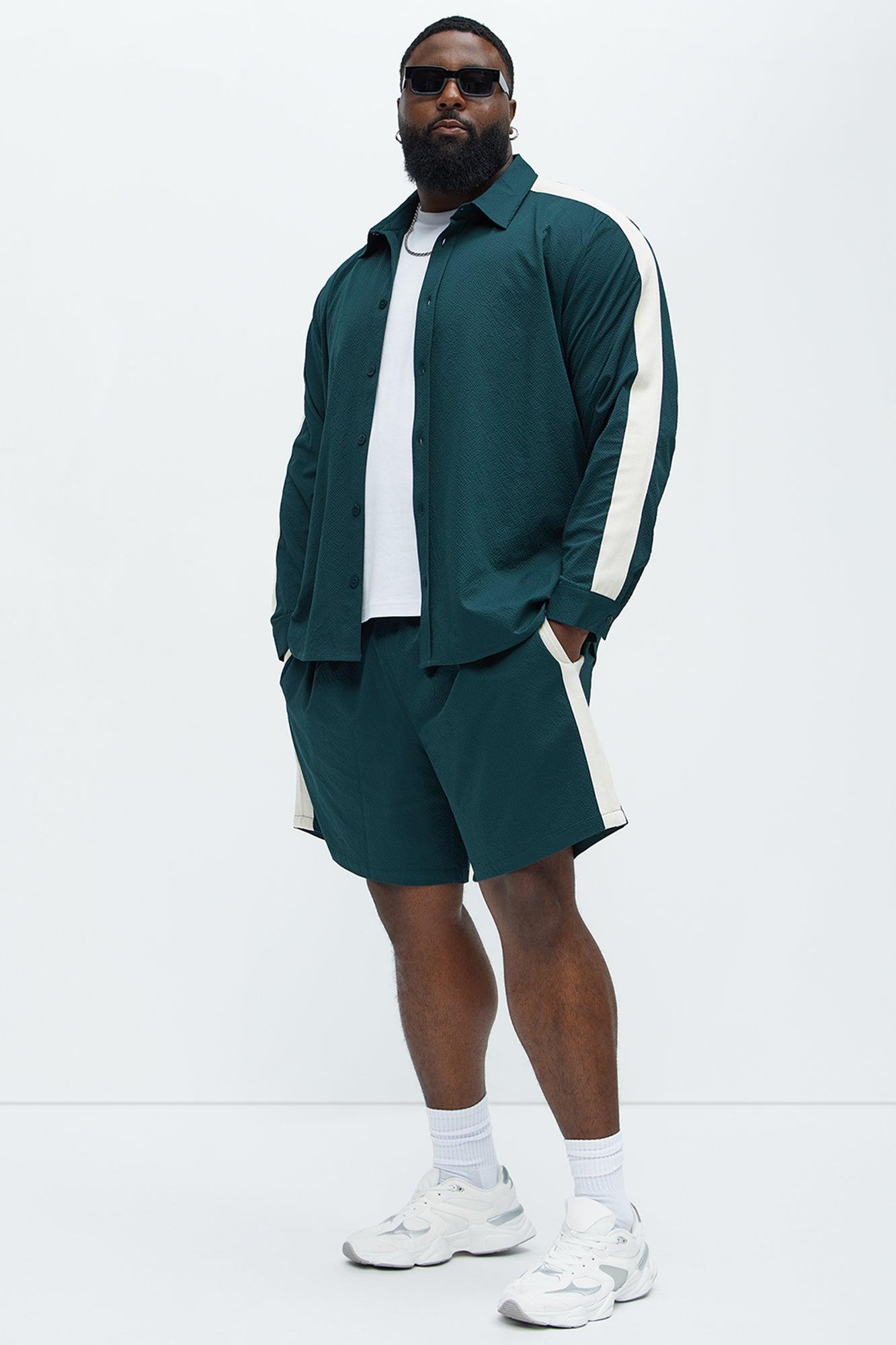 Crinkle Texture Taped Relaxed Shorts - Green Product Image