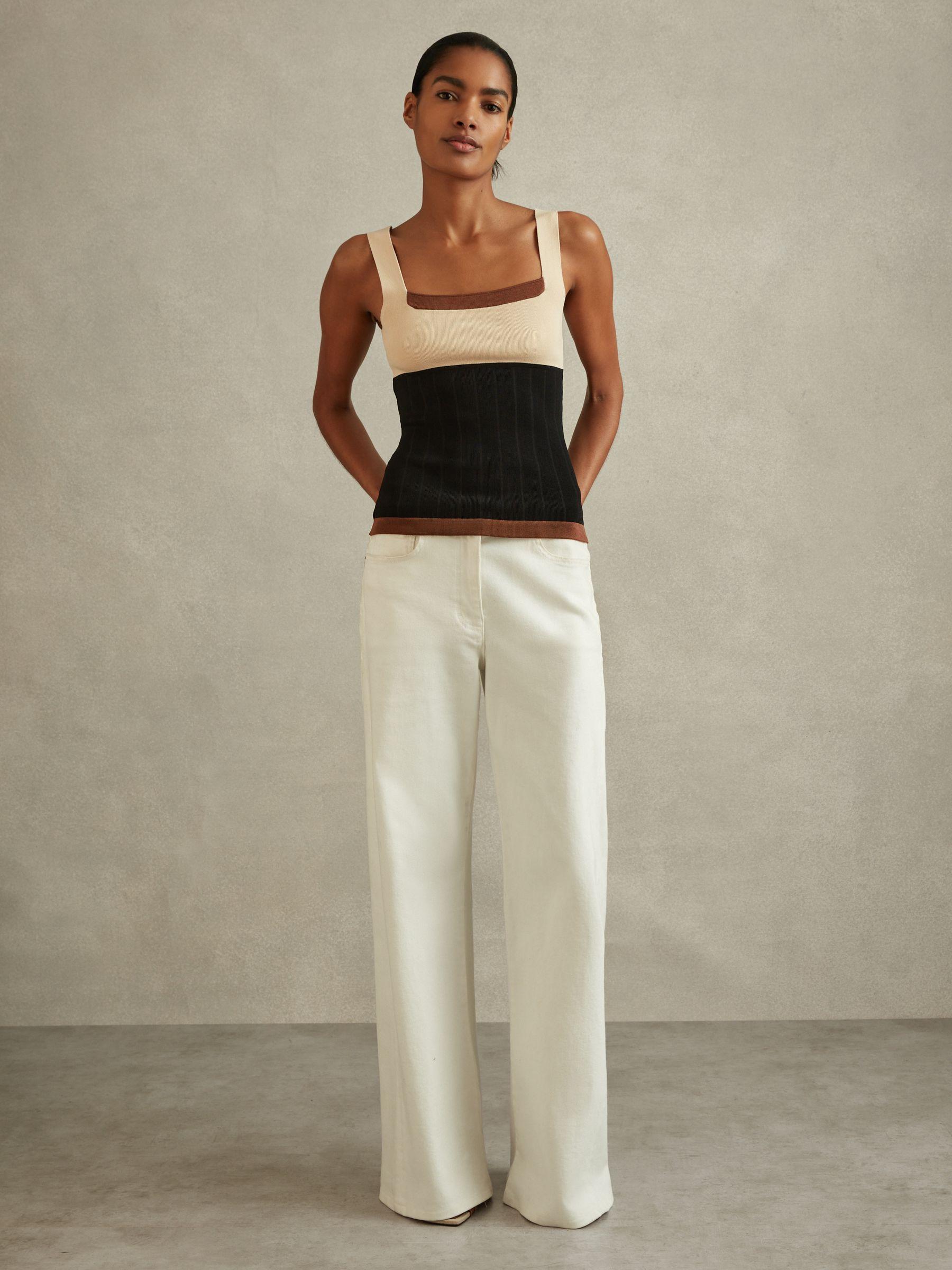 Colourblock Square Neck Vest in Nude/Black Product Image