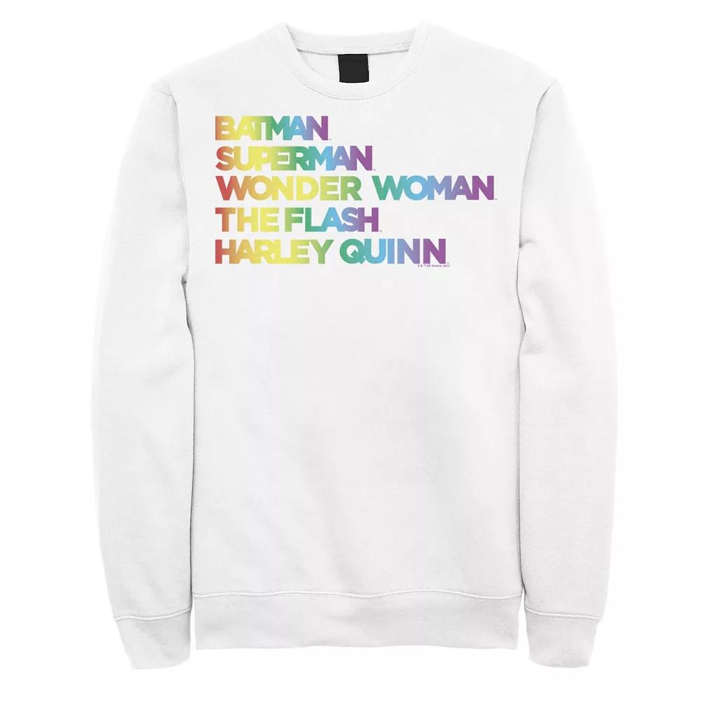 Men's Justice League Member Graidient Rainbow Word Stack Sweatshirt,  Product Image