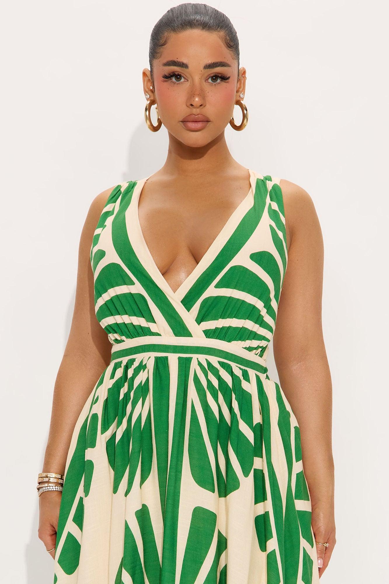 On Vacation Linen Maxi Dress - Green/combo Product Image