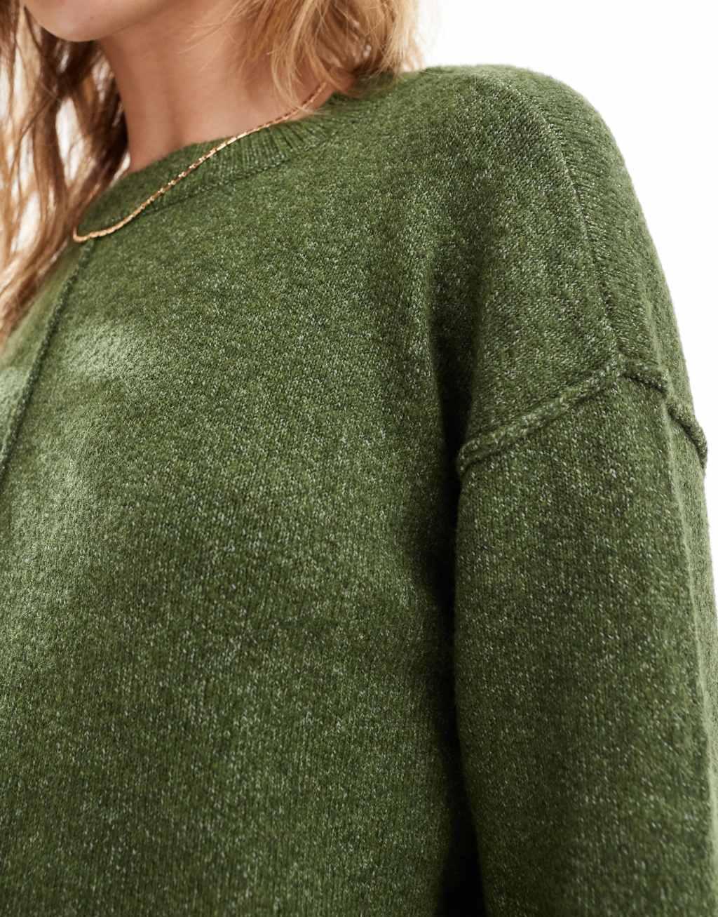Vero Moda sweater with seam detail in dark heathered green Product Image
