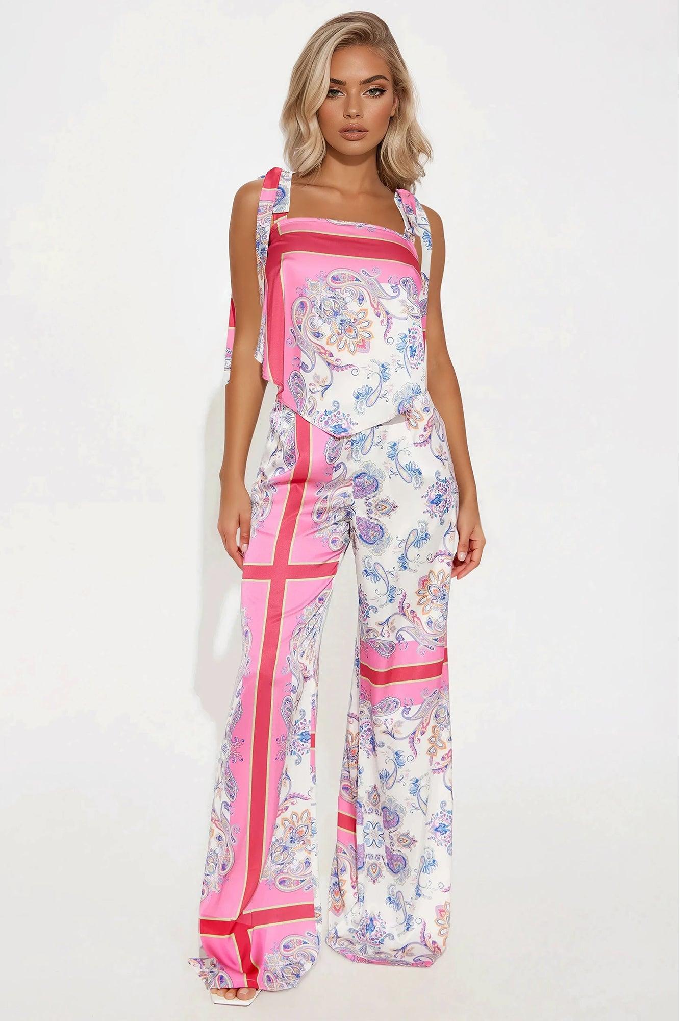 Life Is Sweet Satin Pant Set - Pink/combo Product Image
