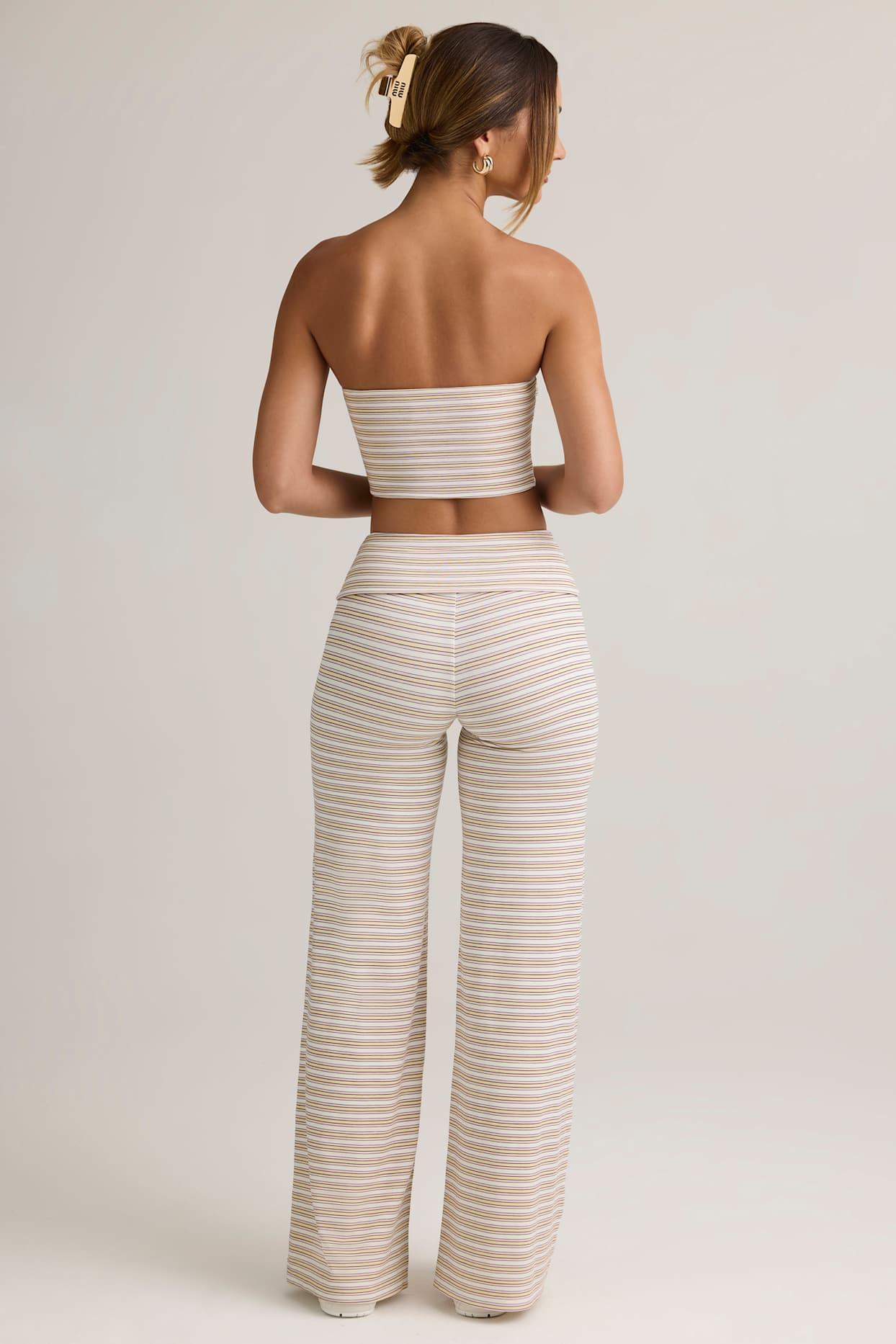 Modal Foldover Wide-Leg Trousers in Pink & Yellow Stripe Product Image