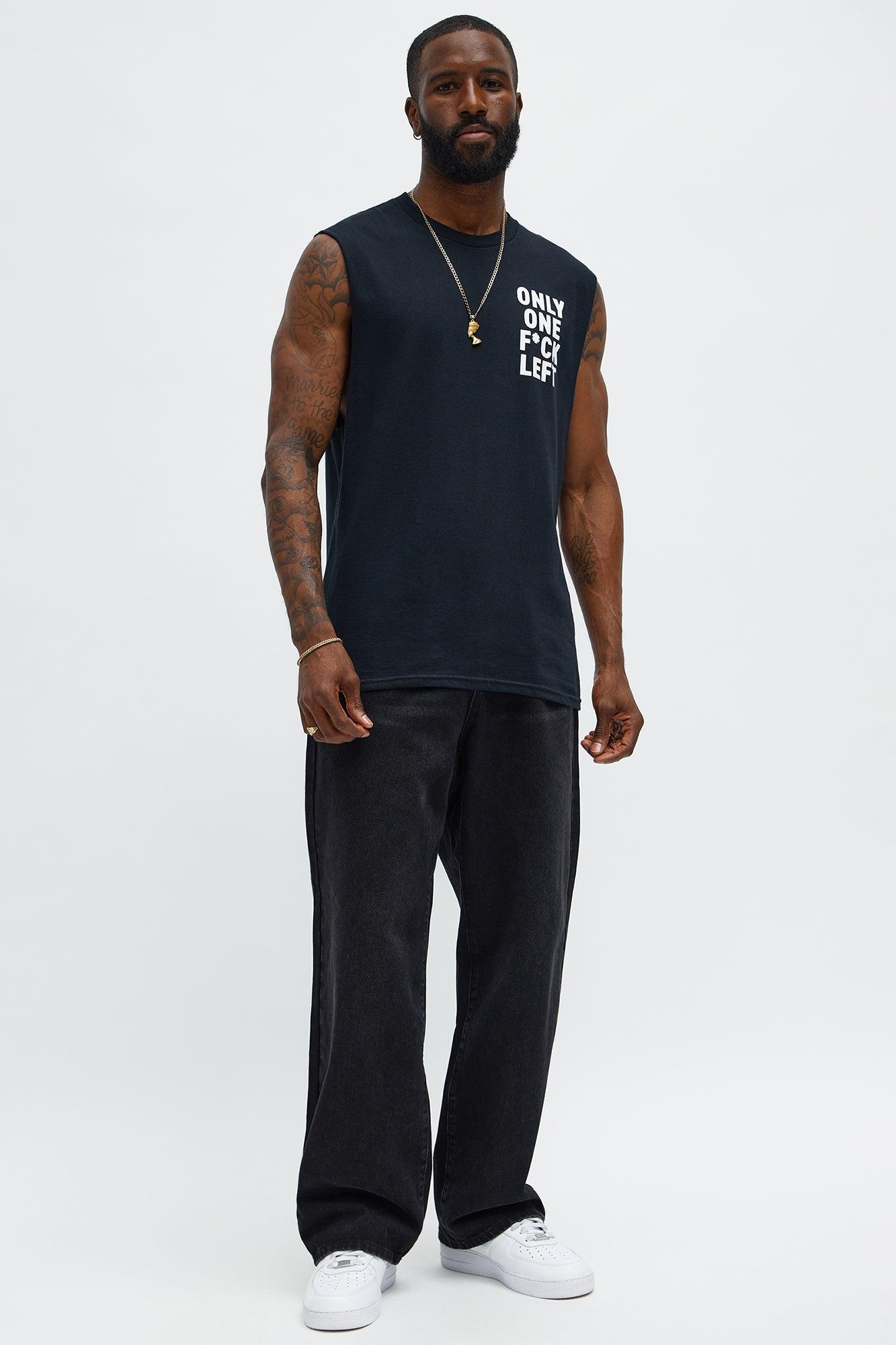One One F*ck Left Muscle Tee - Black Male Product Image
