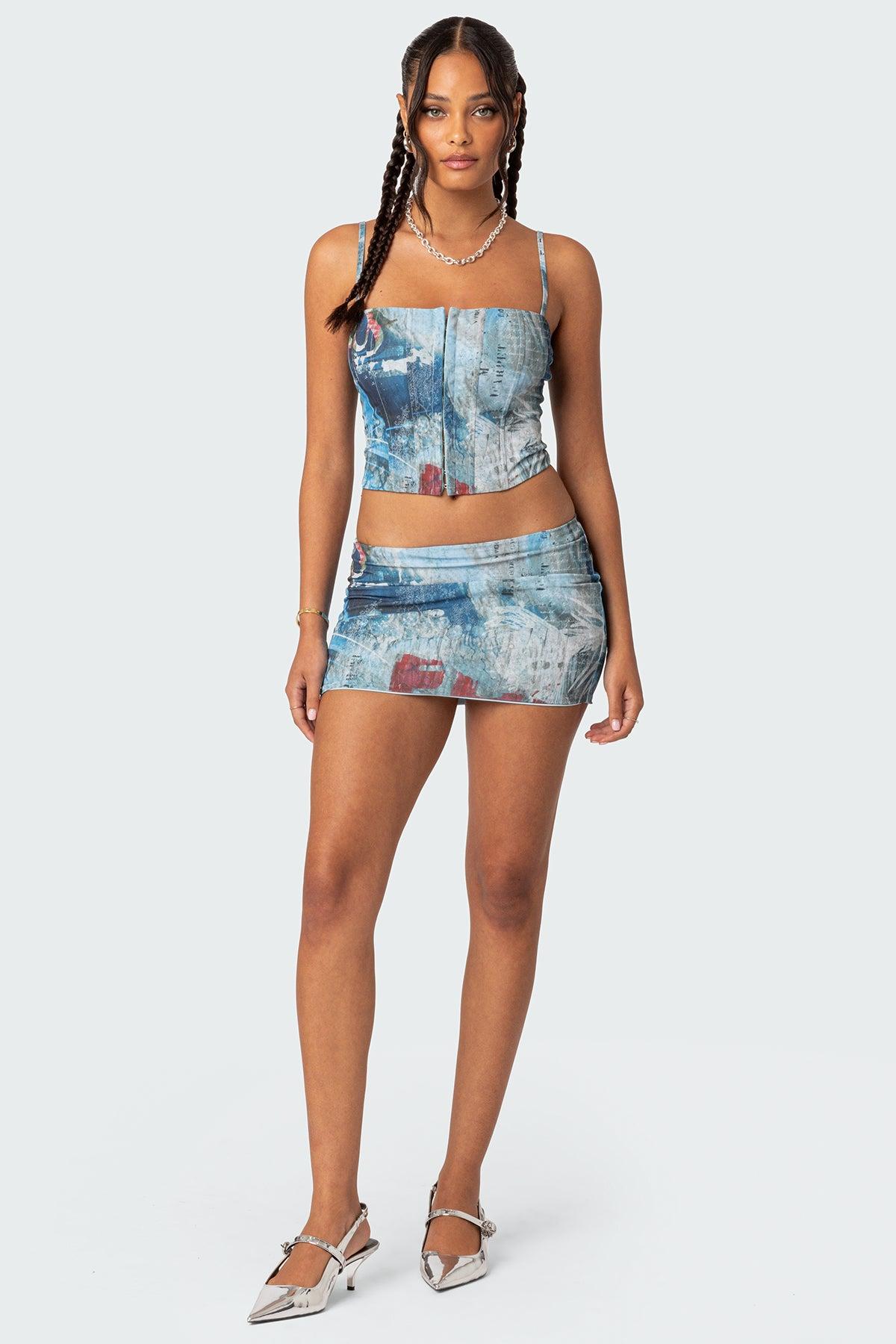 Love Letter Printed Mesh Mini Skirt Product Image
