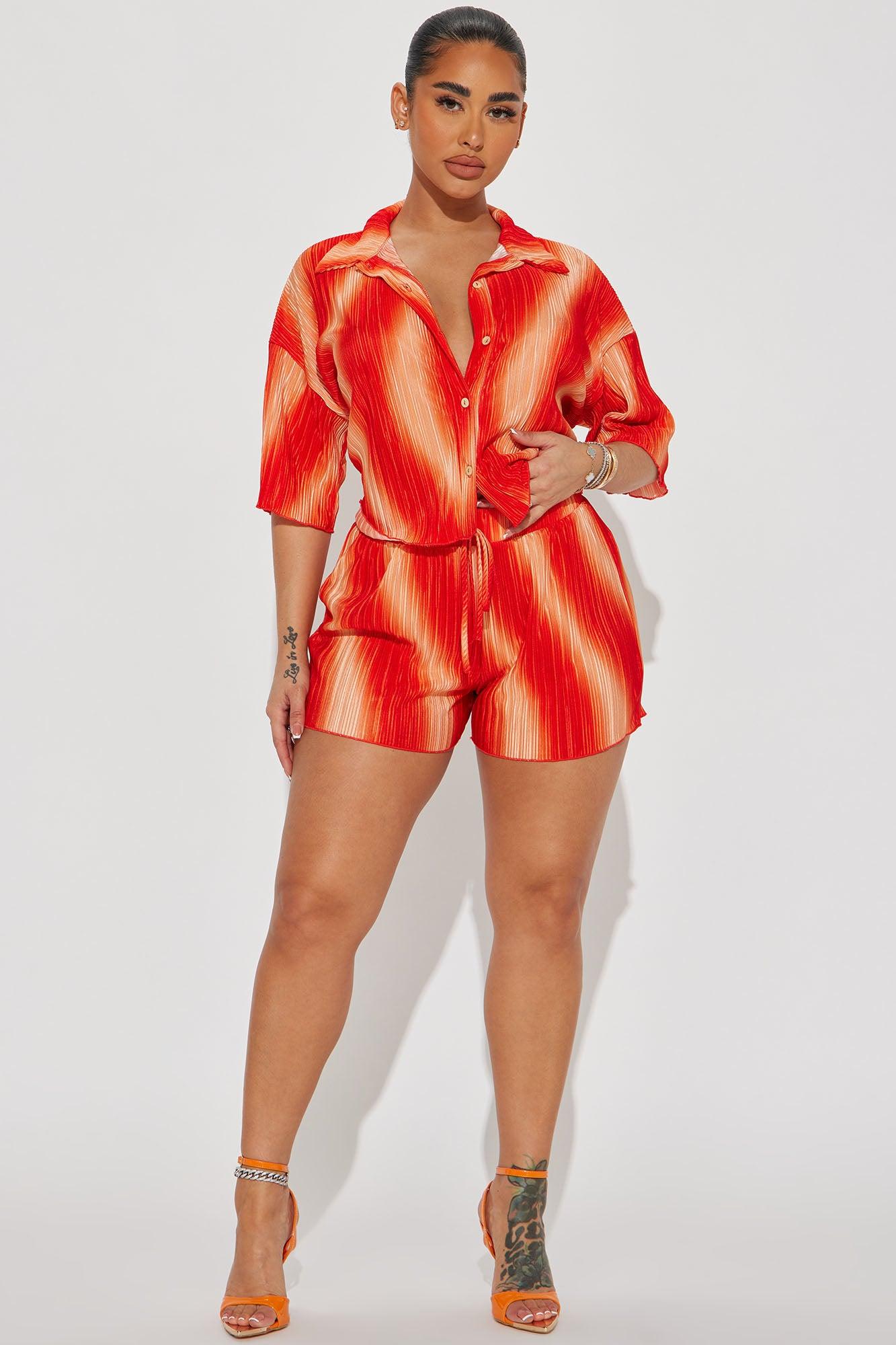 Adella Plisse Short Set - Orange Product Image