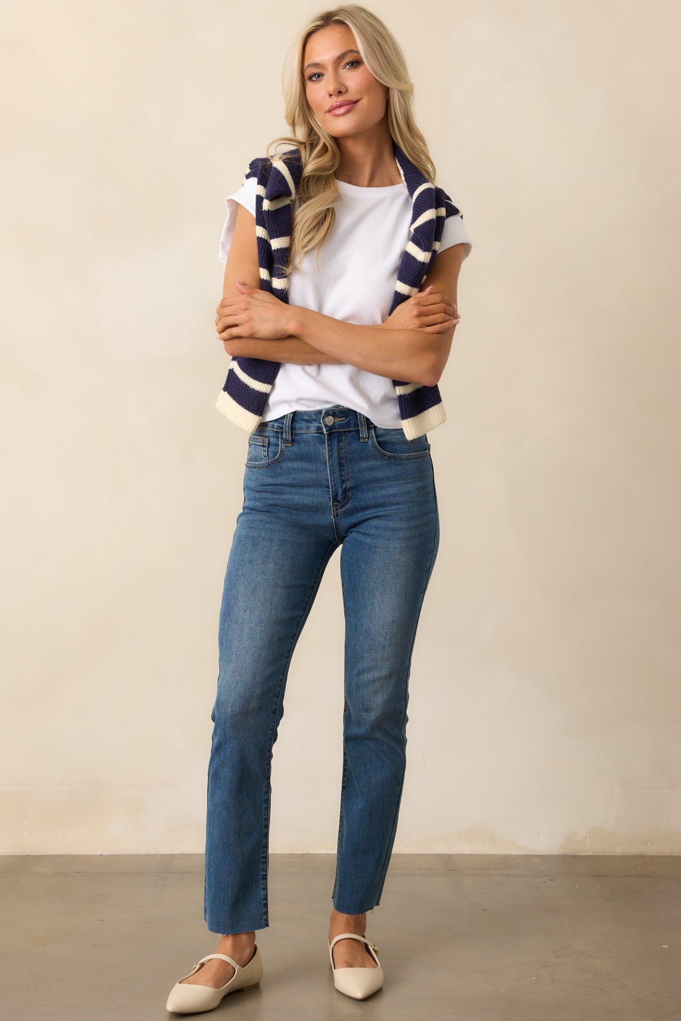 My Signature Look Dark Wash Straight Leg High Waisted Jeans 0 / Dark Wash Product Image