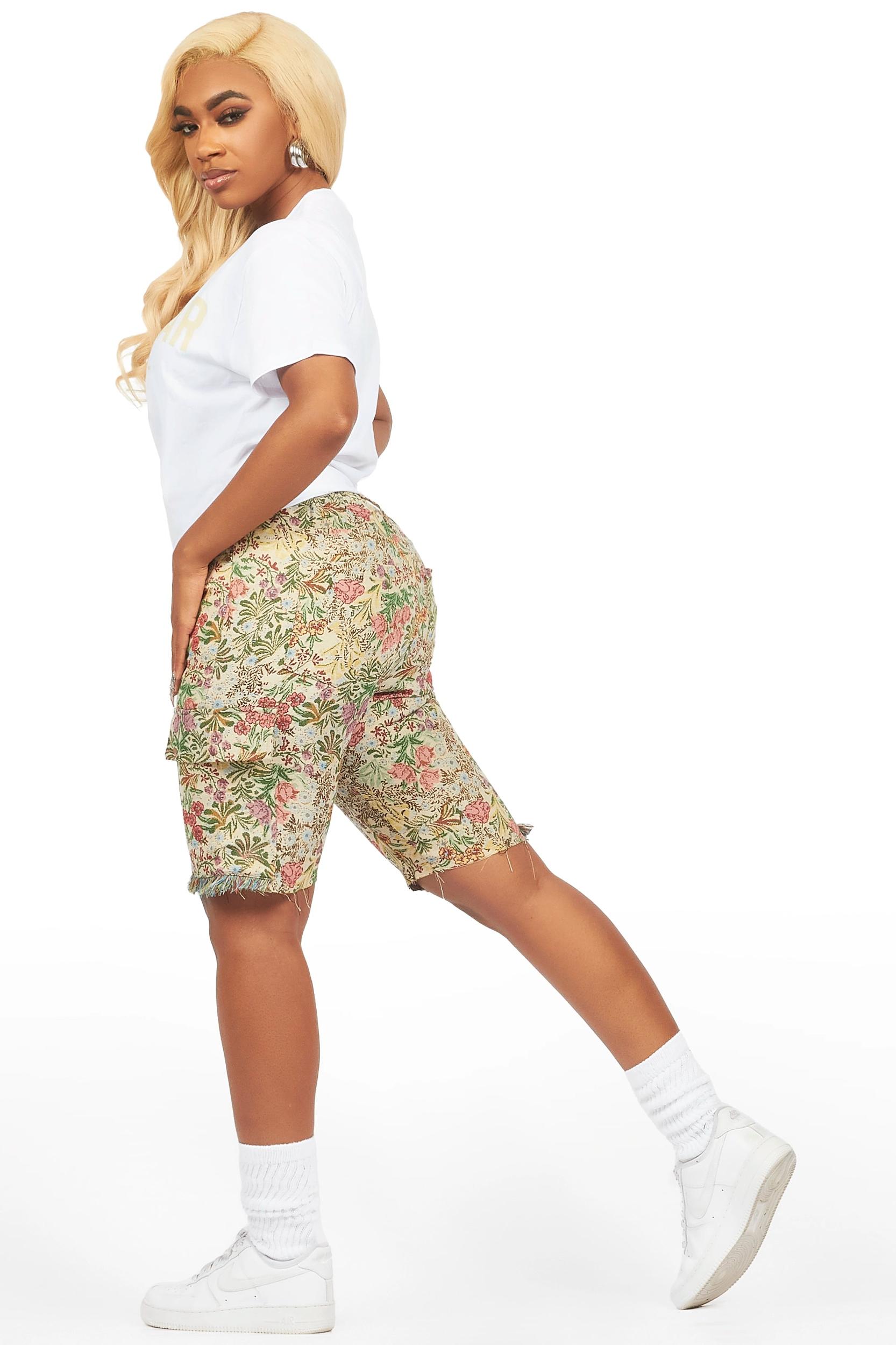 Tamia White/Beige T-Shirt Short Set Female Product Image