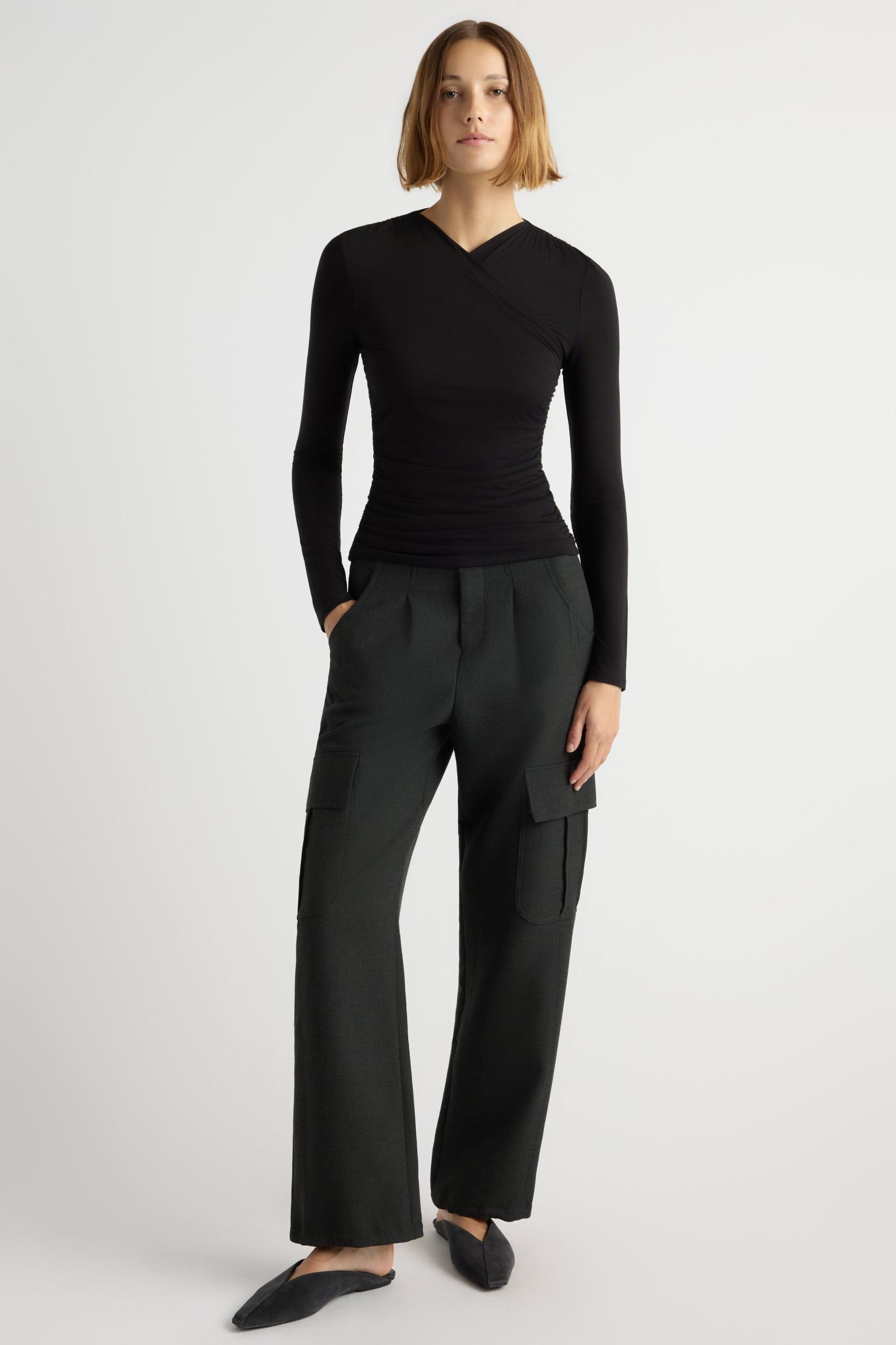 Lilou Wrap-Neck Long-Sleeve Tee Product Image