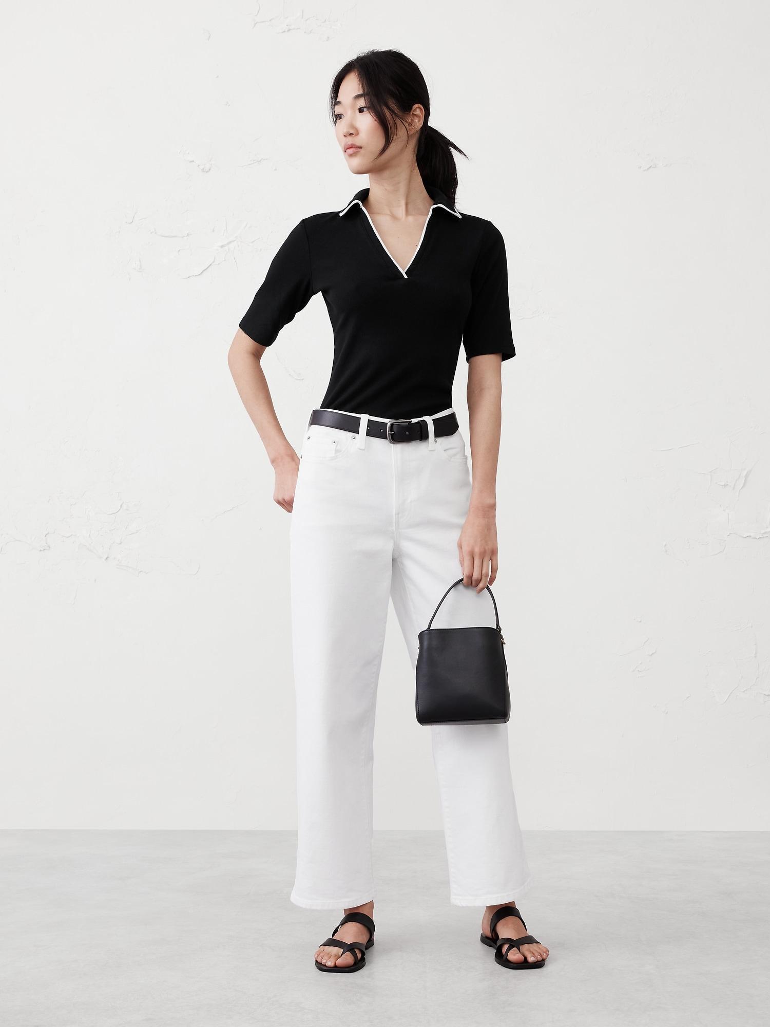 Ribbed Elbow-Sleeve Polo Product Image