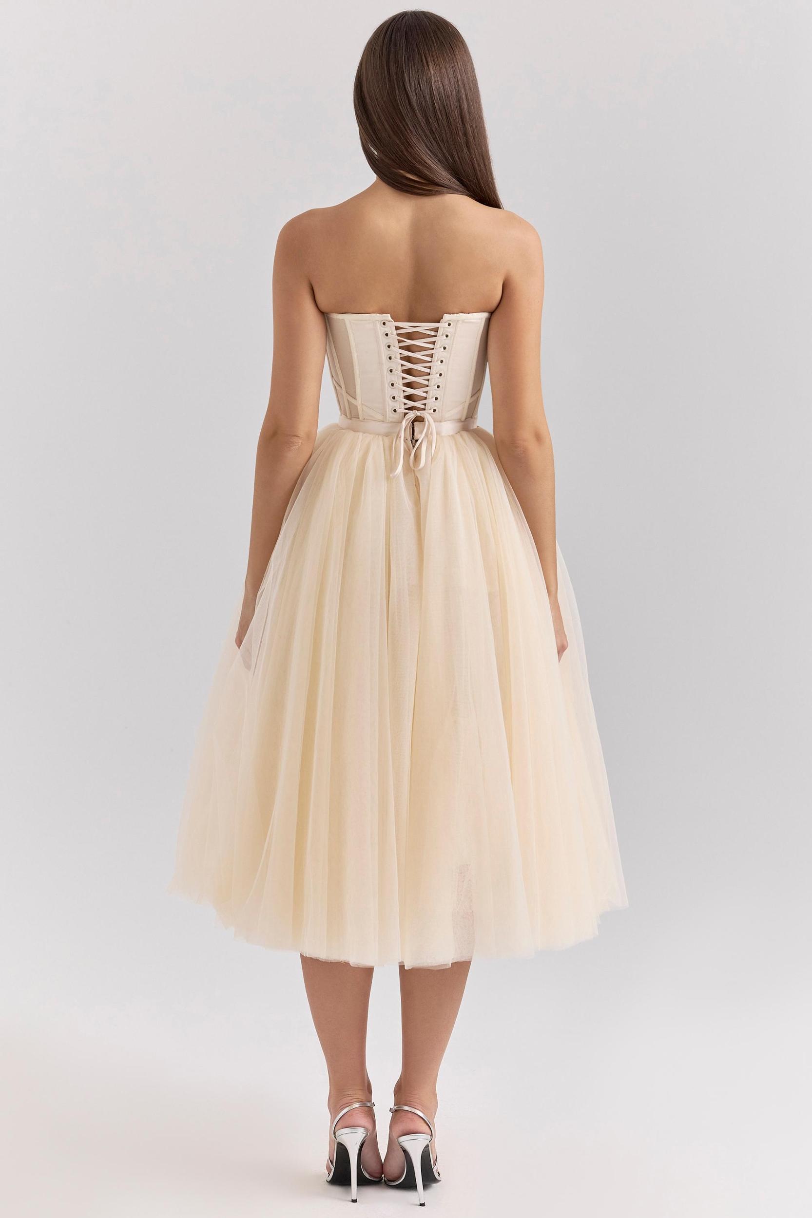 Darling  vintage cream tulle midi dress Product Image