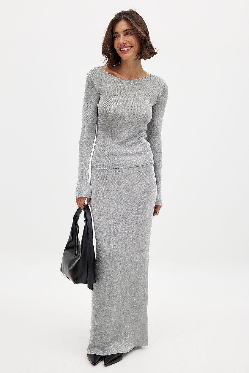 Metallic Knitted Maxi Skirt Product Image