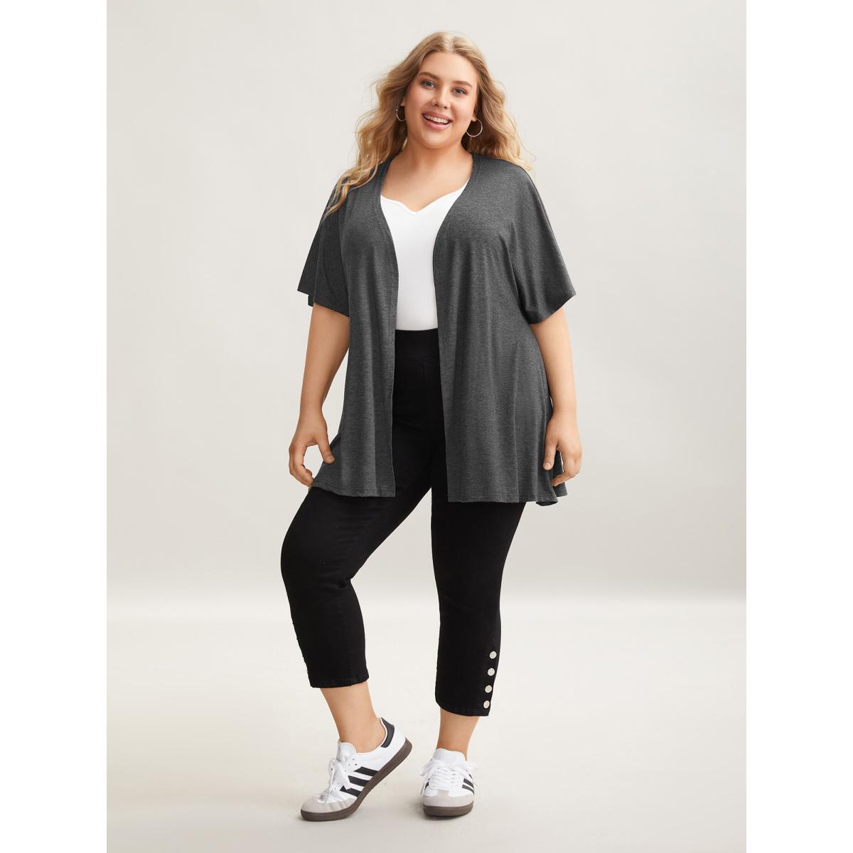 Plus Size Flared Sleeve Open-Front Kimono Cardigan Women DimGray Leisure Non Casual Kimonos BloomChic 18-20/2X Product Image