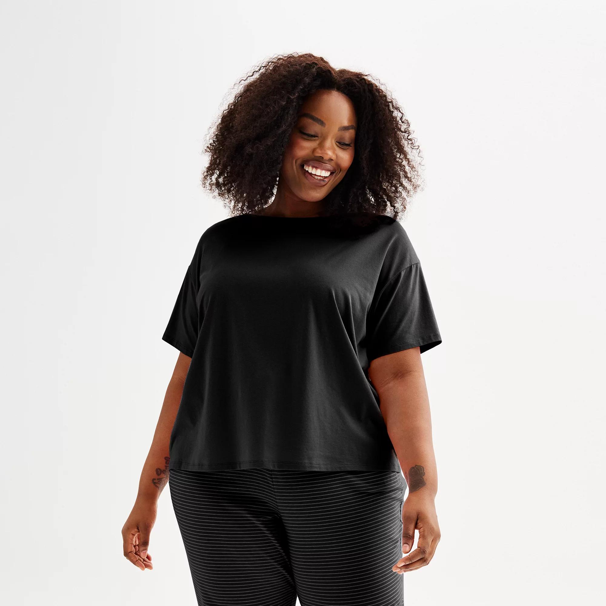 Plus Size Sonoma Goods For Life® Cotton Modal Sleep Tee, Women's, Size: 3XL, Mineral Black Product Image