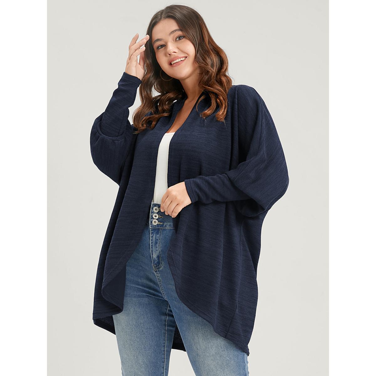 Plus Size Solid Open Front Dolman Sleeve Coat DarkBlue Women Elegant Dailywear Cardigans BloomChic 14-16/1X Product Image