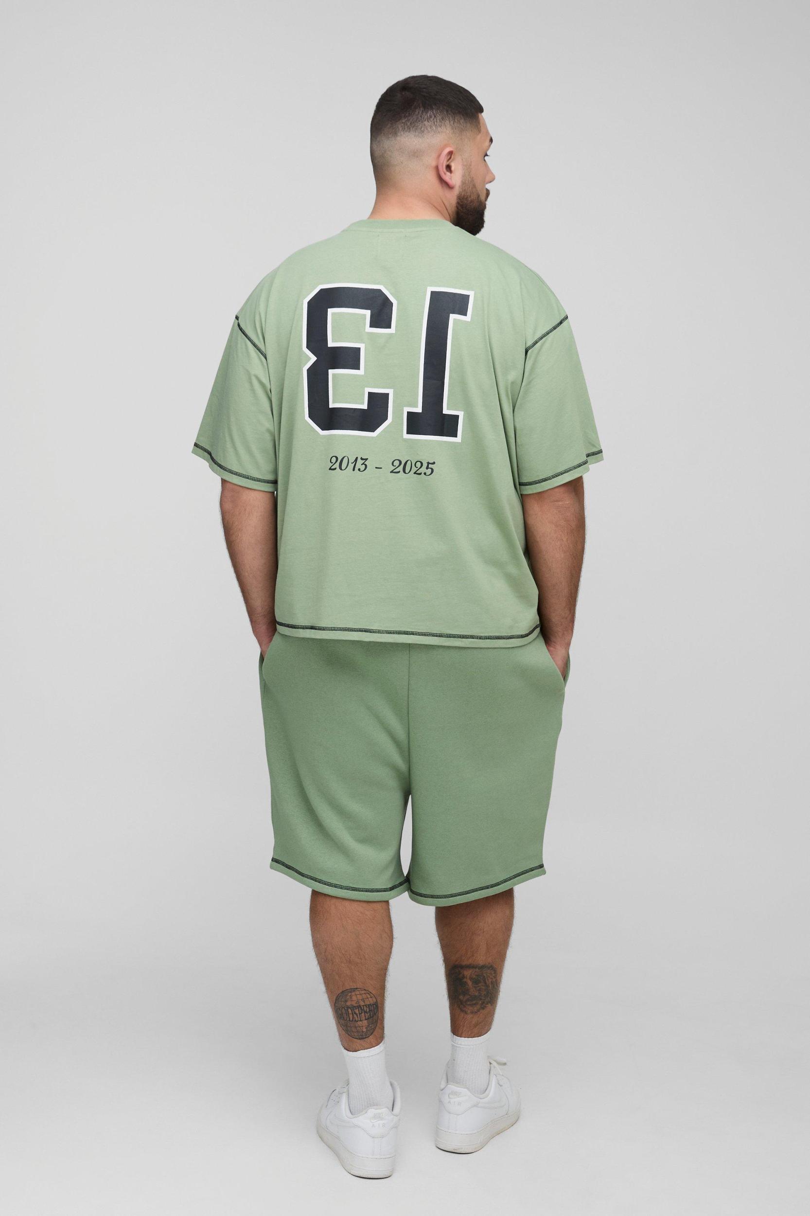 Plus Oversized Boxy Applique 13 Print T-Shirt & Short Set | boohooMAN USA Product Image