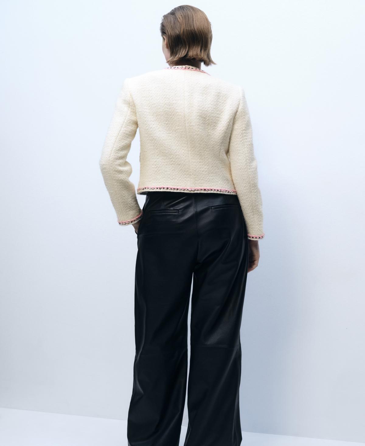 Tweed jacket with contrasting trims - Women | MANGO USA Product Image