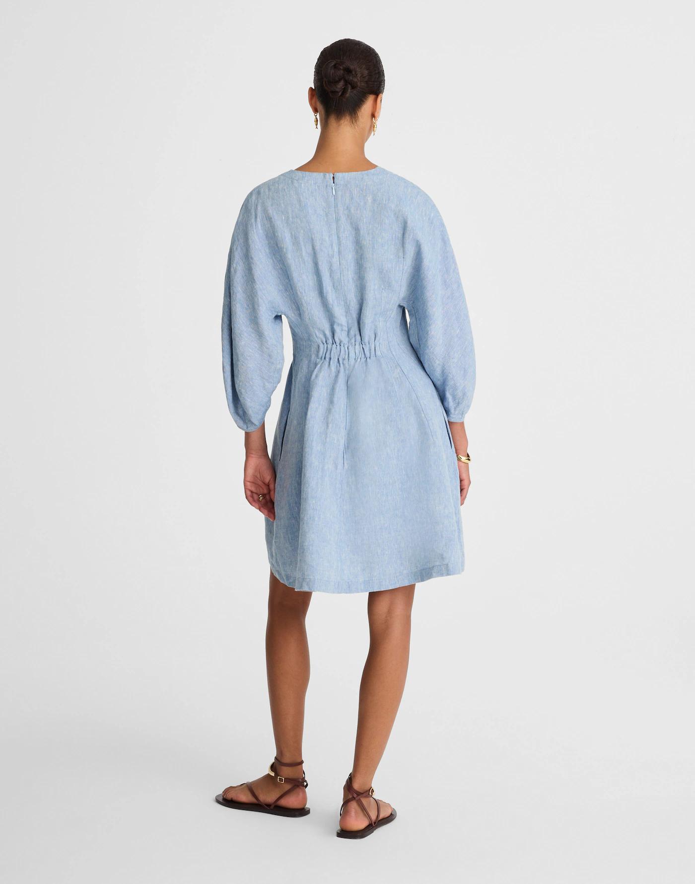 Splitneck Mini Dress in 100% Linen Product Image