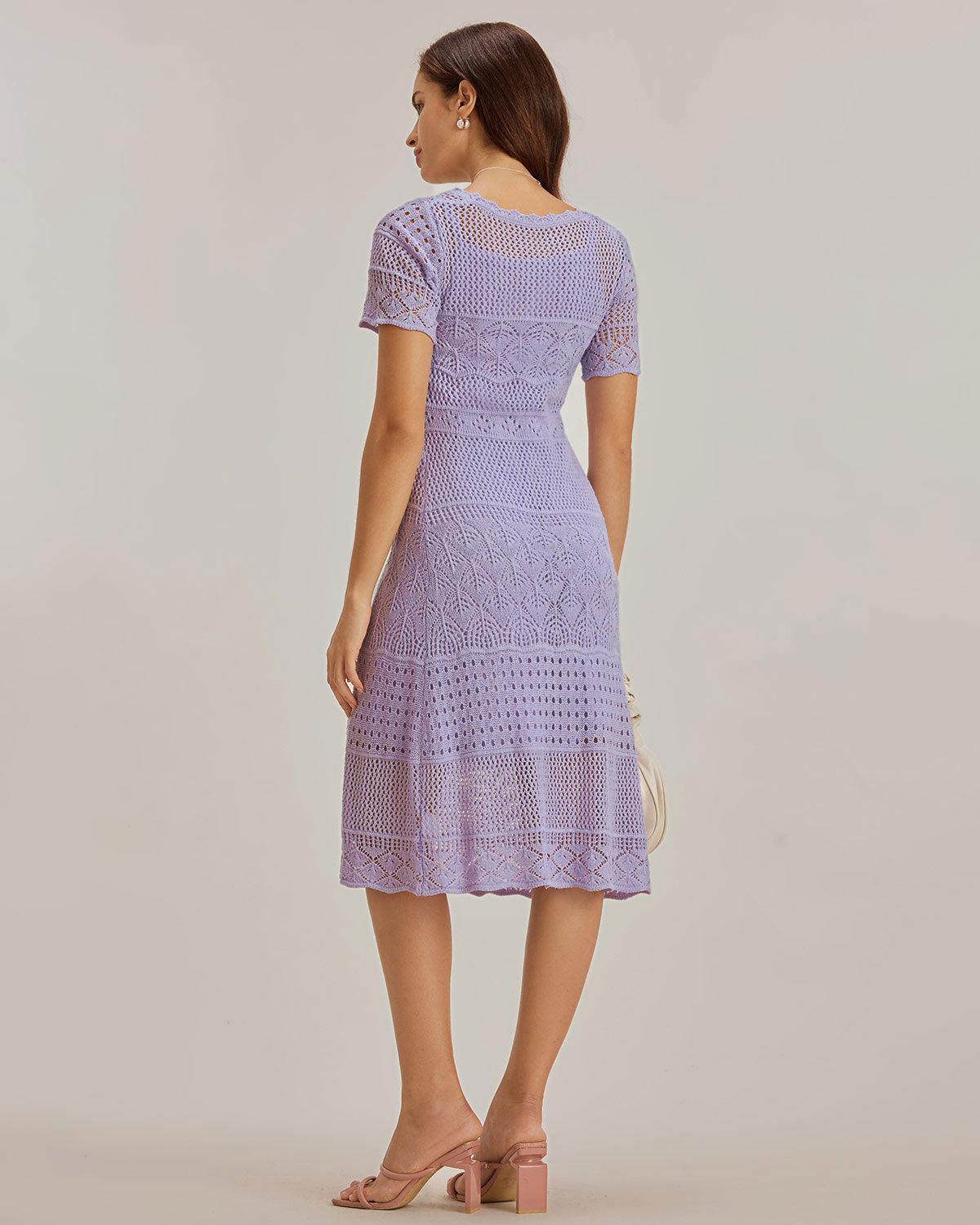 Purple U Neck Cut Out Sweater Dress Product Image