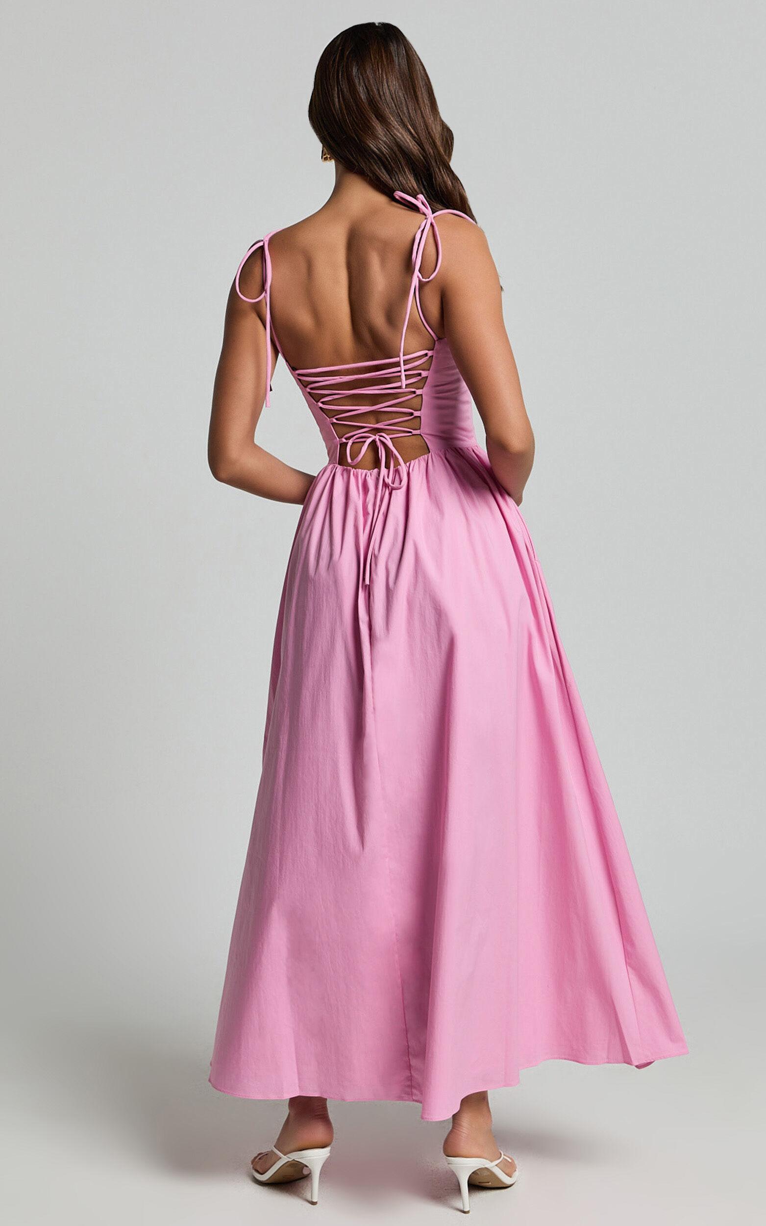Holly Midi Dress - Corset Lace Up Dress with Split in Musk Pink Product Image