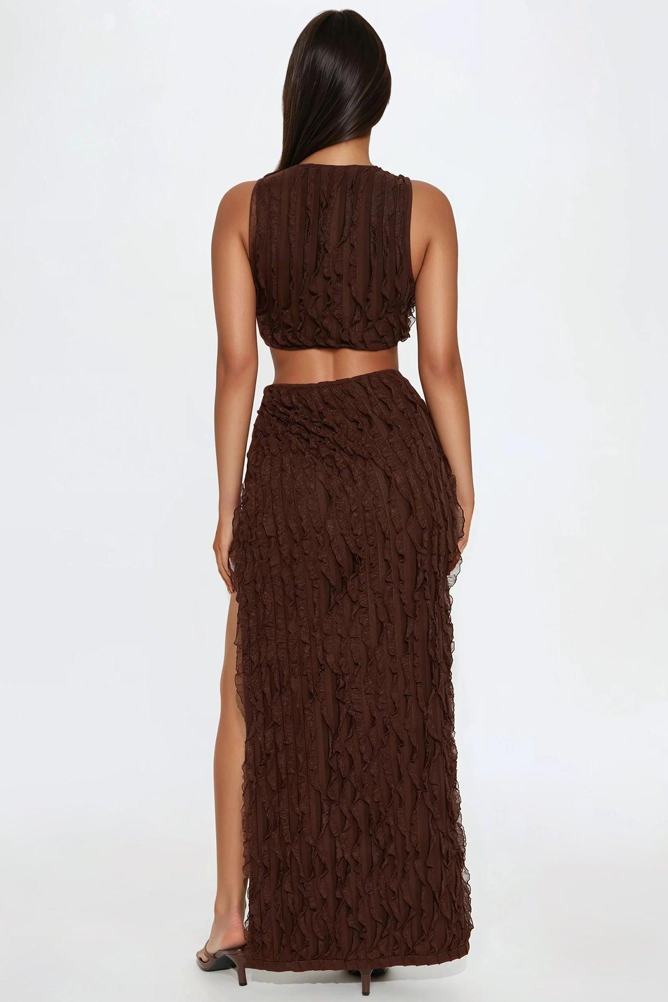 Oceanfront Elegance Maxi Skirt Set - Brown Product Image