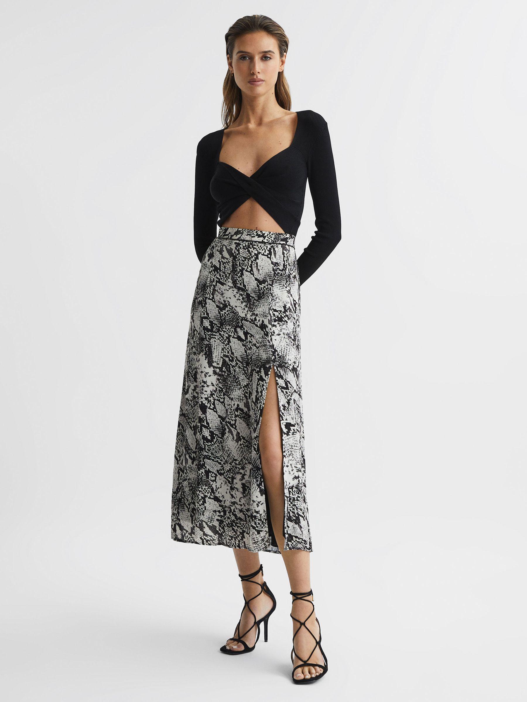 Printed Slip Midi Skirt in Black Product Image