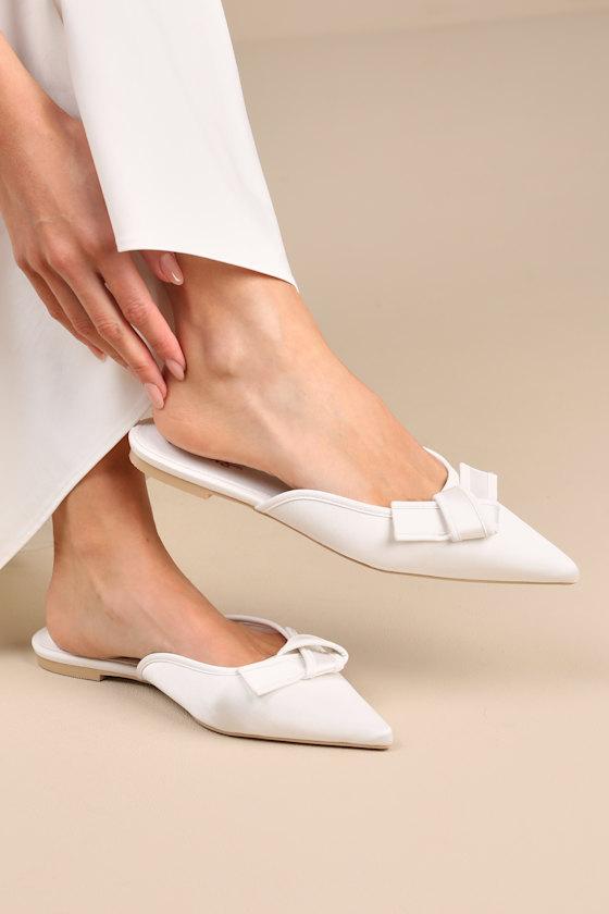 Kally White Satin Knotted Mule Flats Product Image