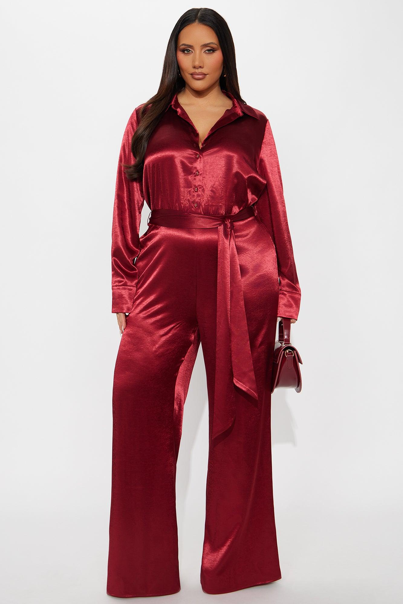 Amelie Satin Wide Leg Jumpsuit - Red Female Product Image