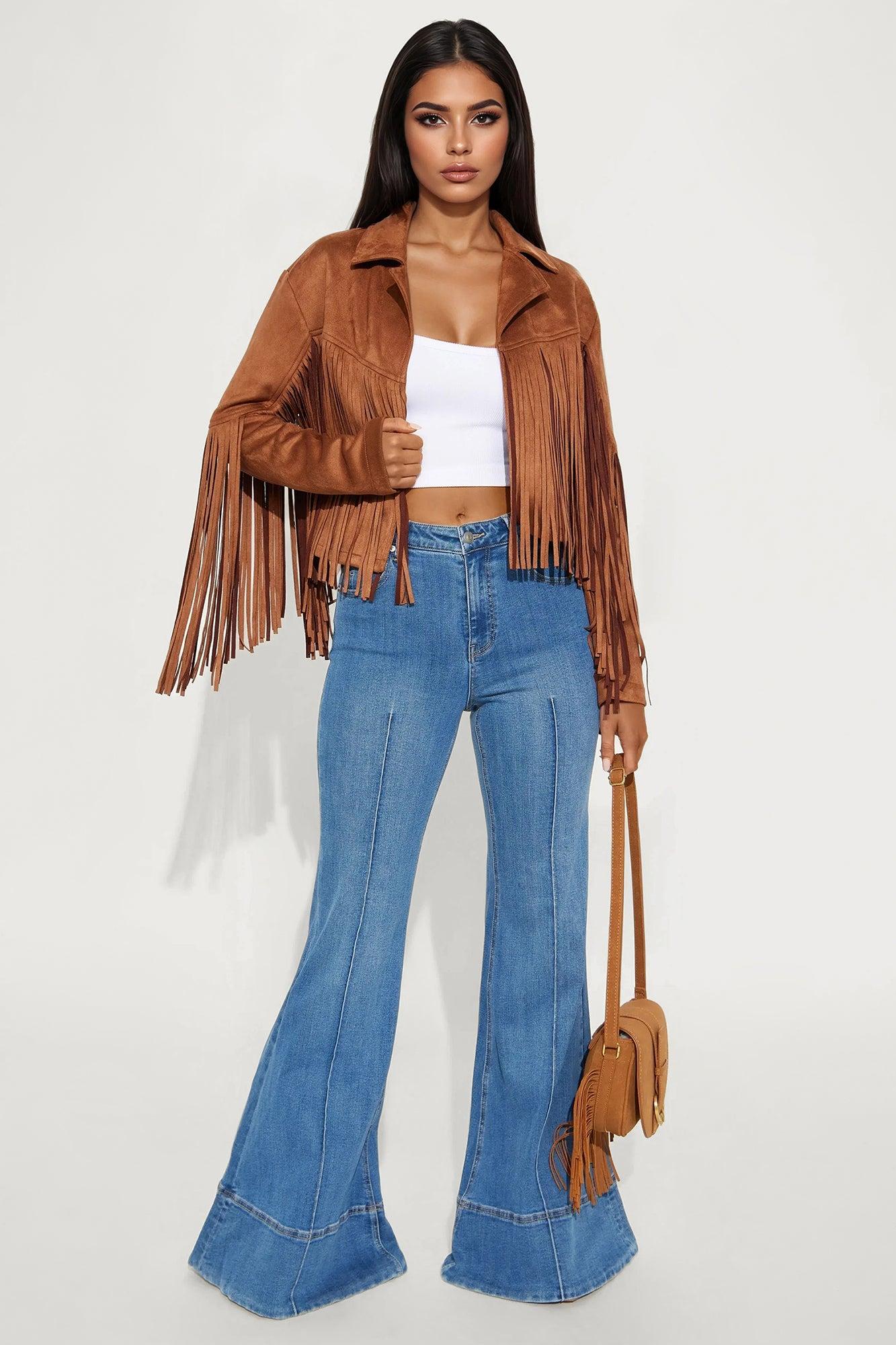 Sedona Faux Suede Fringe Jacket - Brown Female Product Image