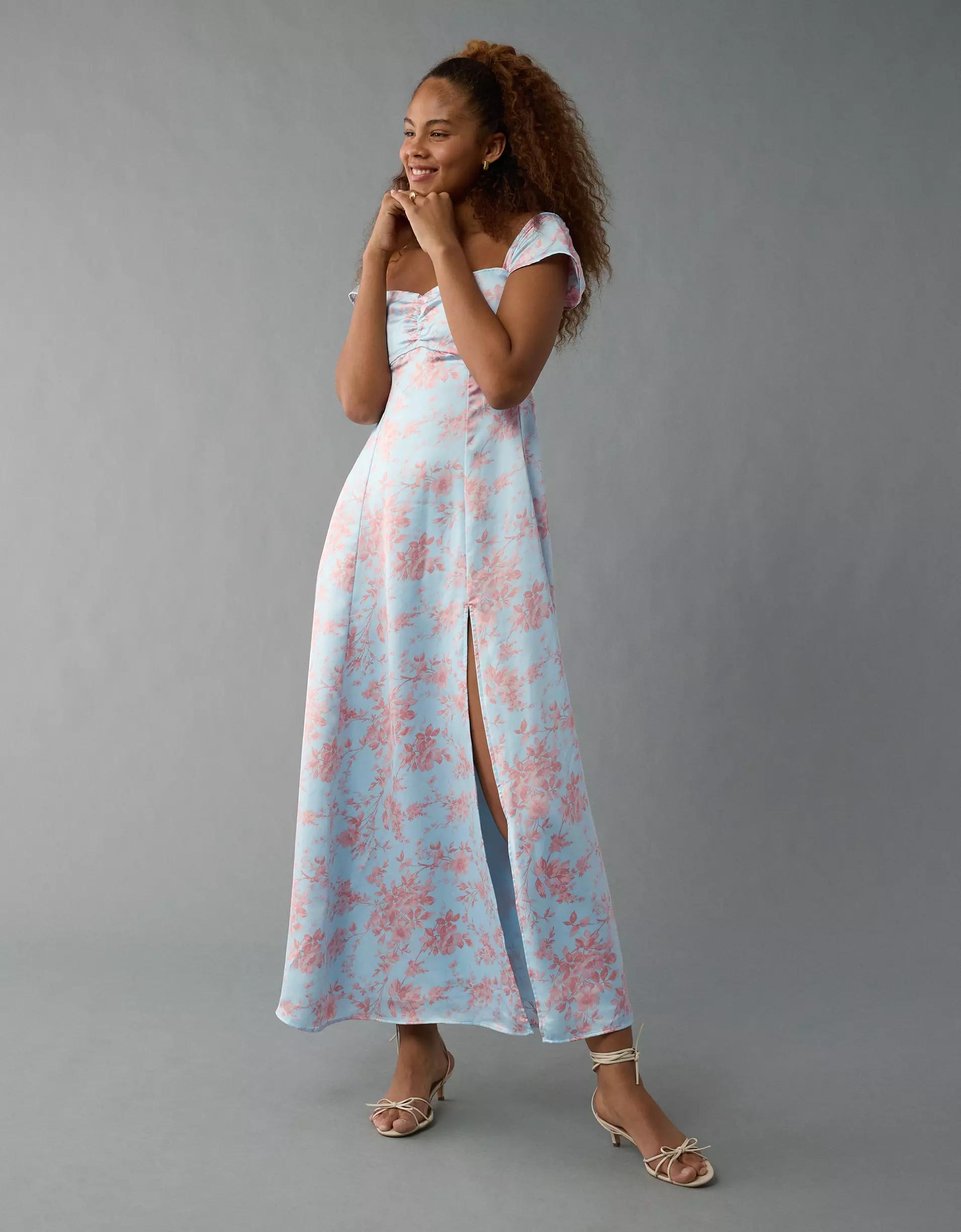 AE Satin Sweetheart Off-The-Shoulder Maxi Dress Product Image