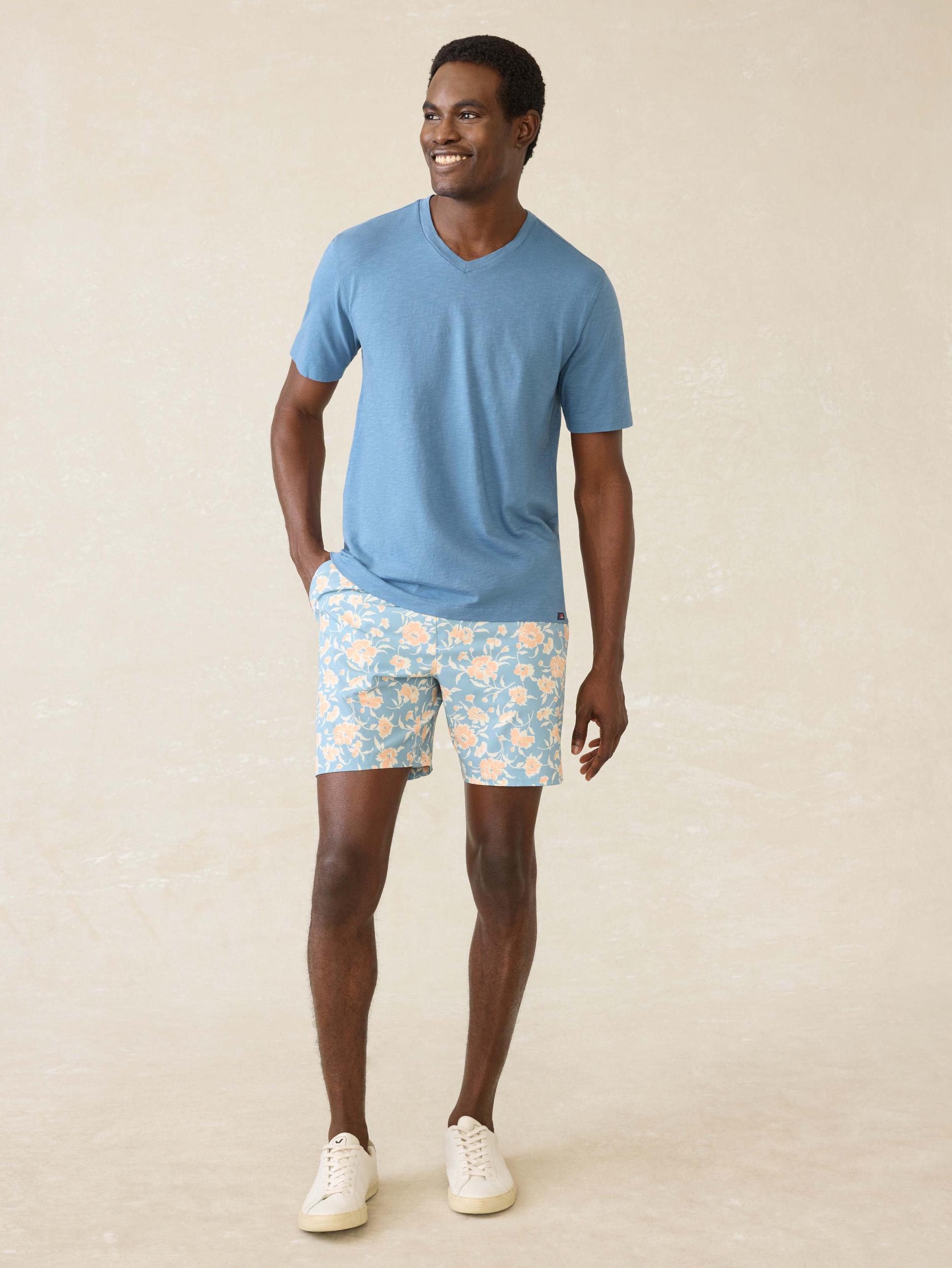 Short-Sleeve Sunwashed Regenerative Cotton V-Neck Tee - Blue Shore Male Product Image