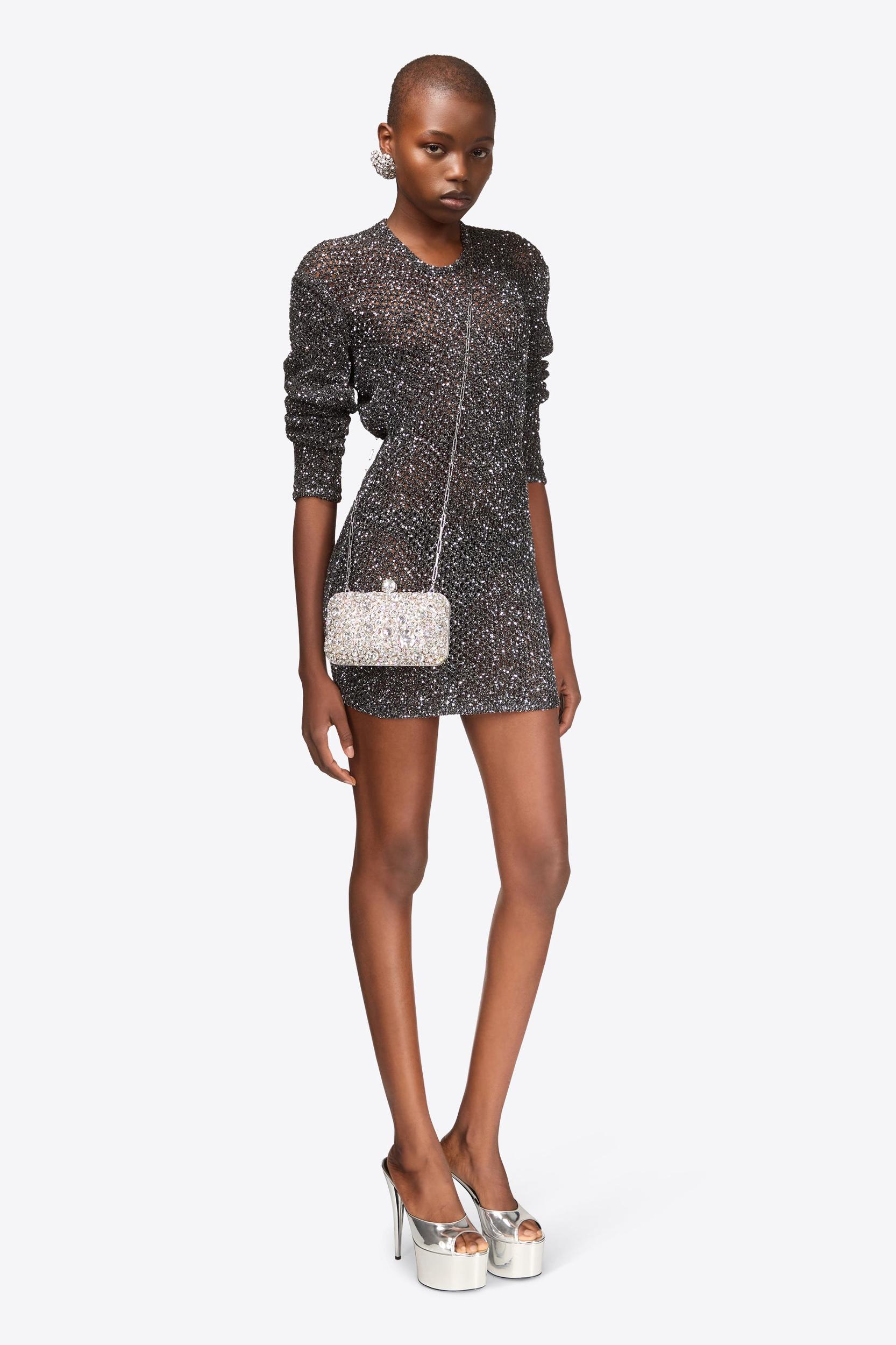 Sequin Crochet Long Sleeve Mini Dress Product Image
