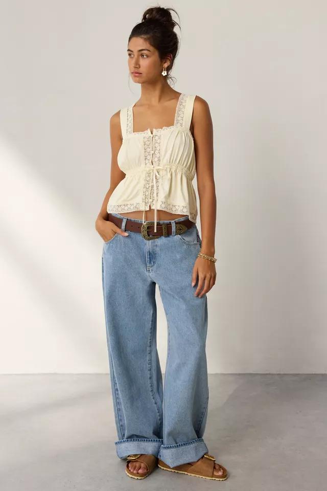 Kimchi Blue Amelie Eyelet Lace Trim Tie-Front Babydoll Top Product Image