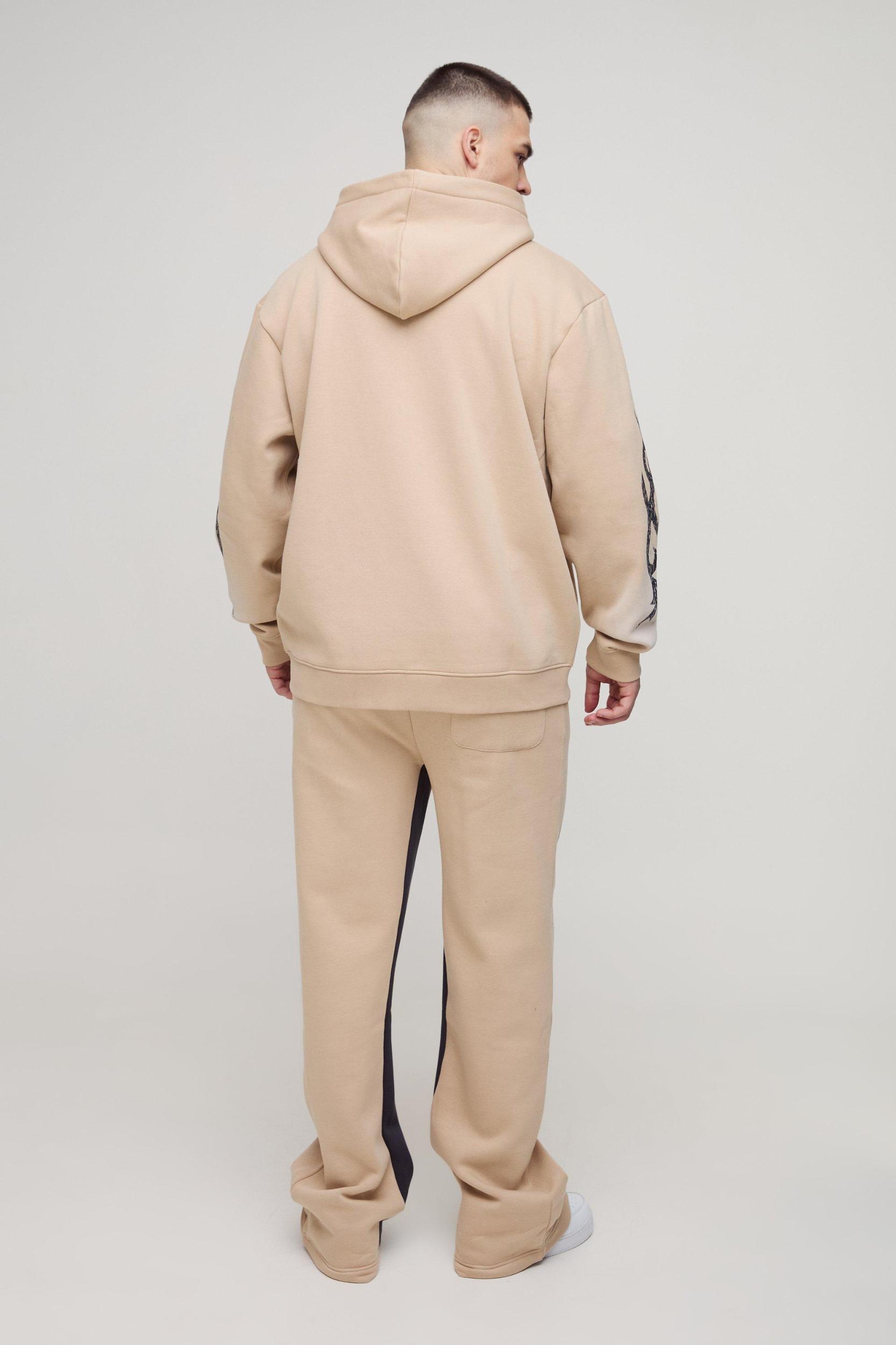 Tall Oversized Zip Thru Graphic Spray Wash Hooded Relaxed Flare Tracksuit | boohooMAN USA Product Image