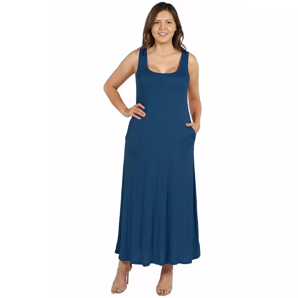 Plus Size 24seven Comfort Apparel Sleeveless Tank Top Maxi Dress with Pockets, Women's, Size: 2XL, Blue Product Image