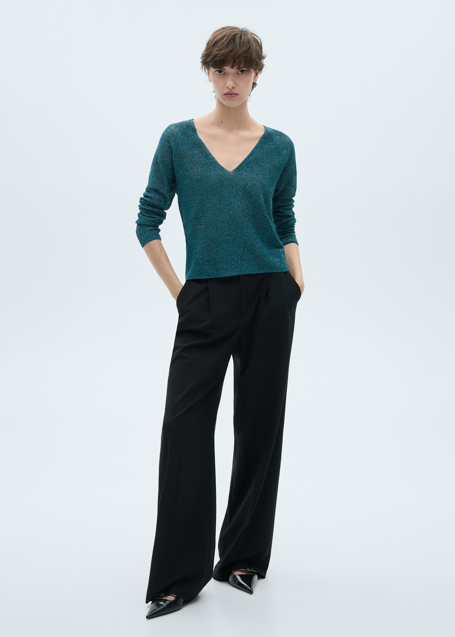 V-neck lurex sweater - Women | MANGO USA Product Image