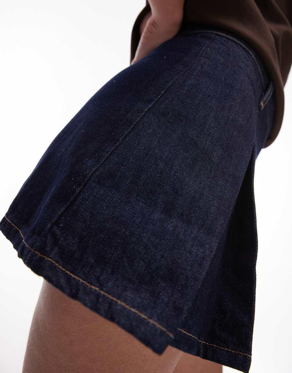 Topshop denim box pleats mini skirt in rinse indigo Product Image