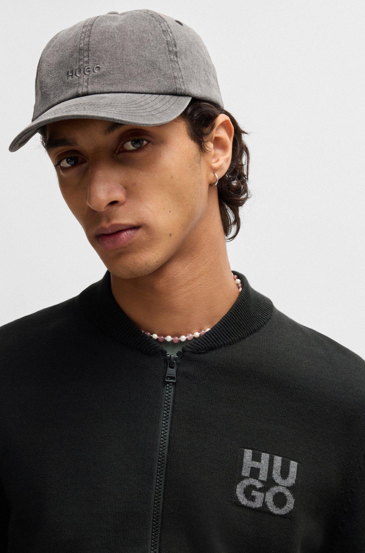 Zip-up cardigan in cotton with stacked logo Product Image