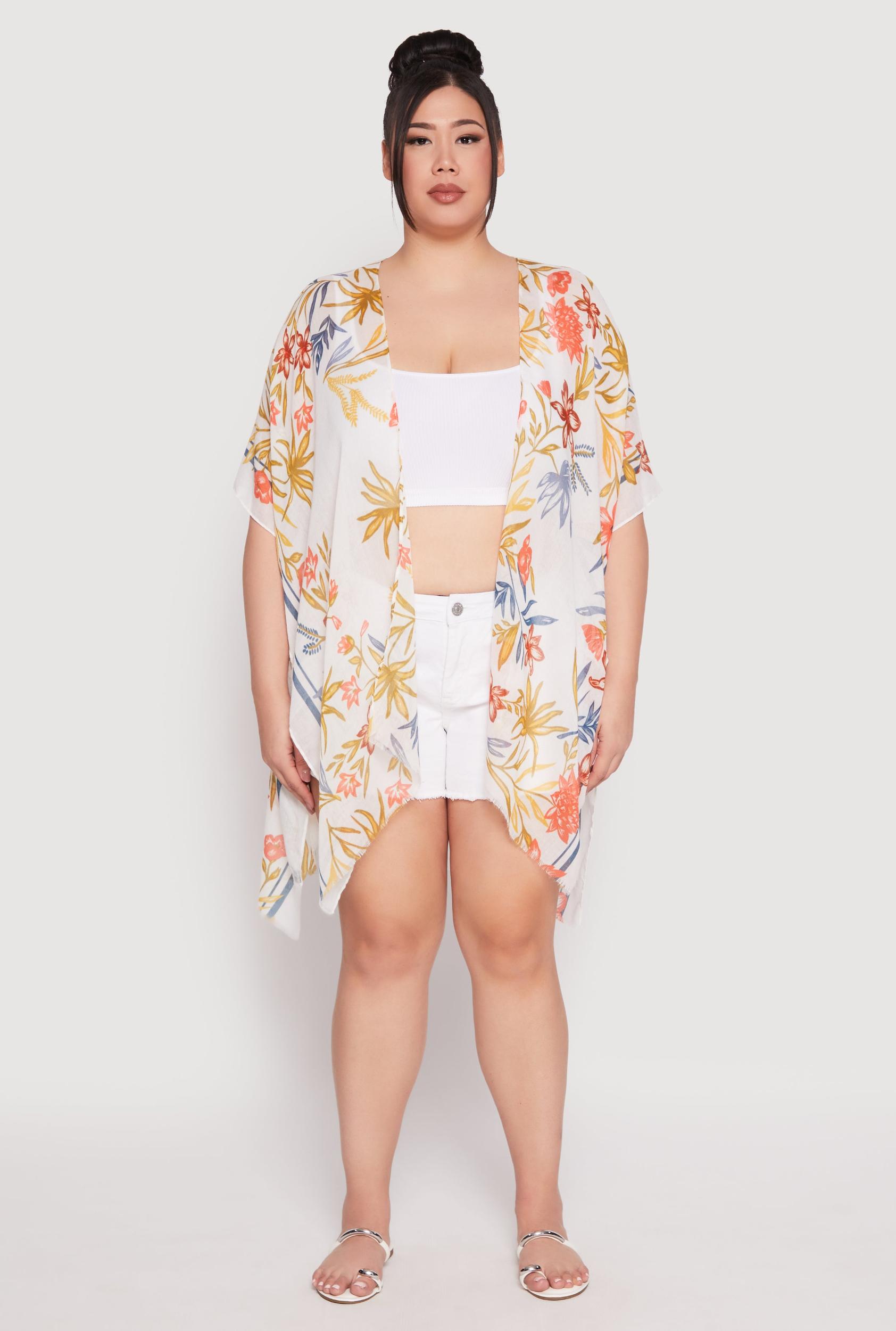 Floral Print Side Slit Cover Up Kimono Female Product Image