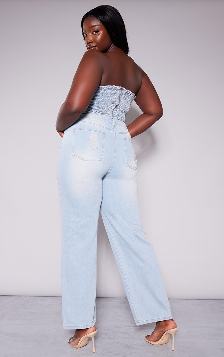 Plus Light Blue Wash Detachable Bandeau Denim Jumpsuit Product Image