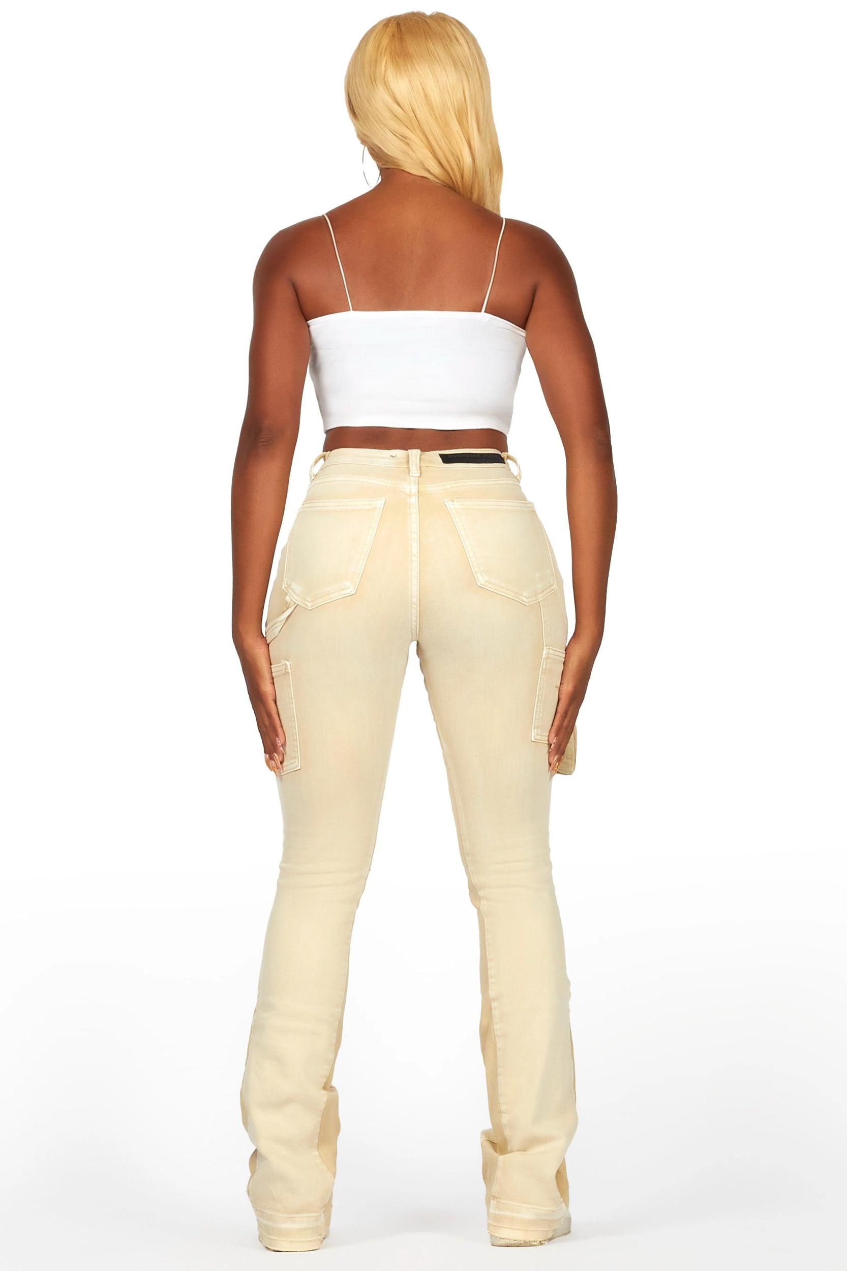 Galexus Beige Stacked Flare Jean Female Product Image