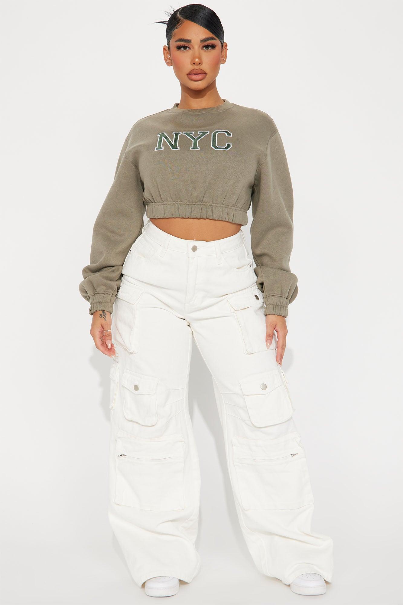 NYC Collegiate Crop Sweatshirt - Olive Product Image