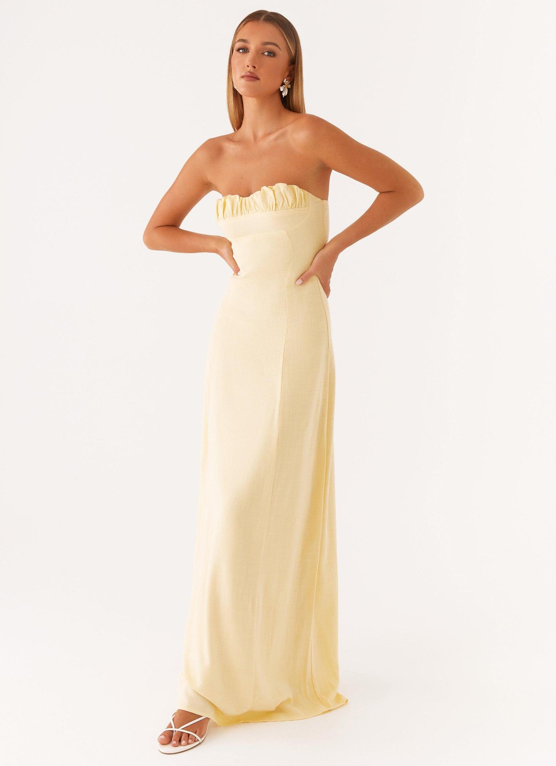 Tayla Linen Maxi Dress - Yellow Product Image