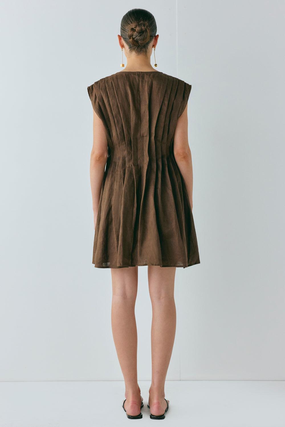 Blanca Linen Mini Dress Chocolate Product Image