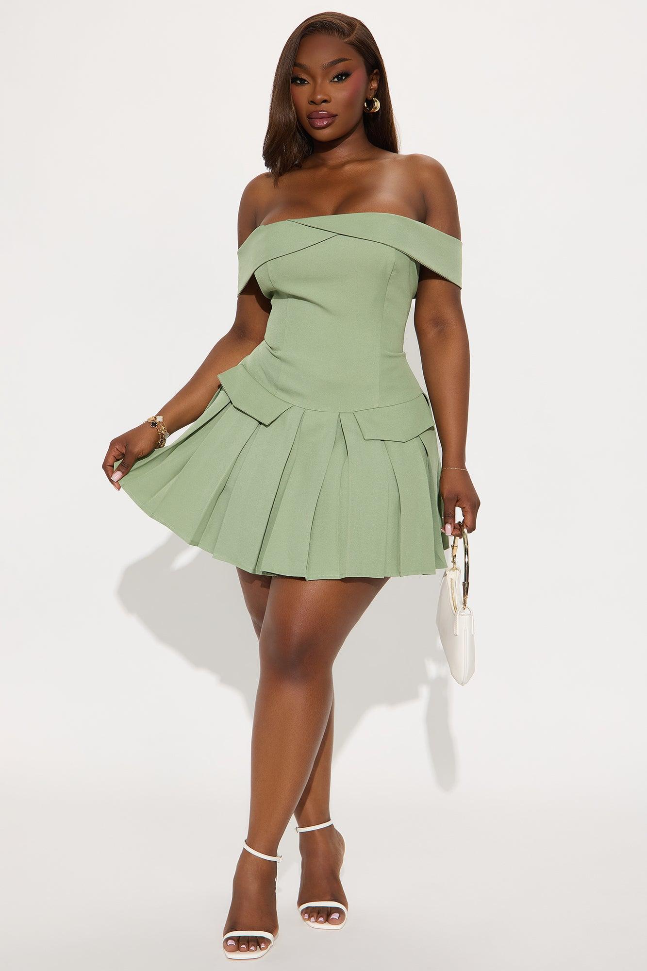 Amani Pleated Micro Mini Dress - Sage Female Product Image