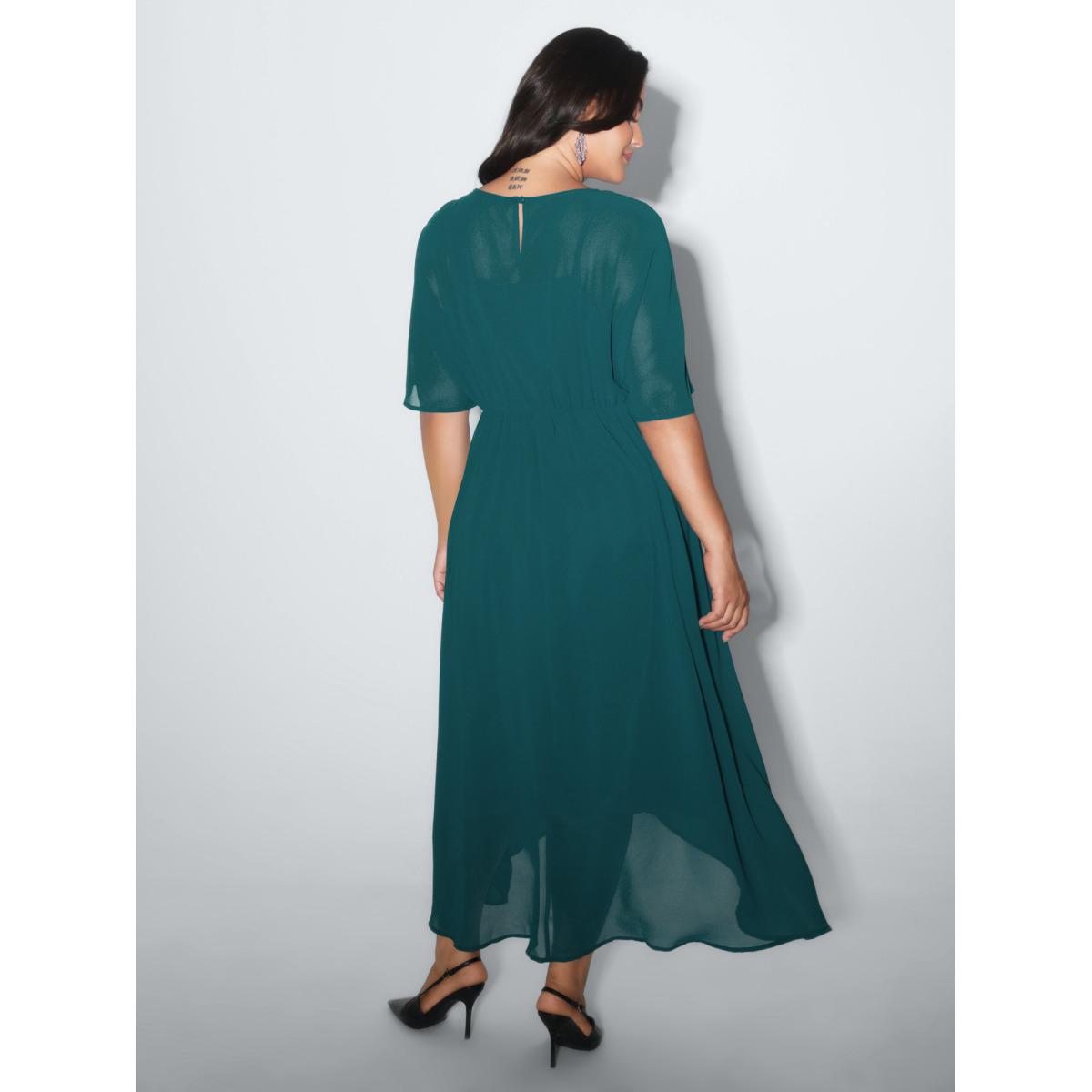 Plus Size Two-Piece Embroidered Cut Out Midi Dress Teal Women Party&Cocktail Round Neck Half Sleeve Curvy BloomChic 26/4X Product Image